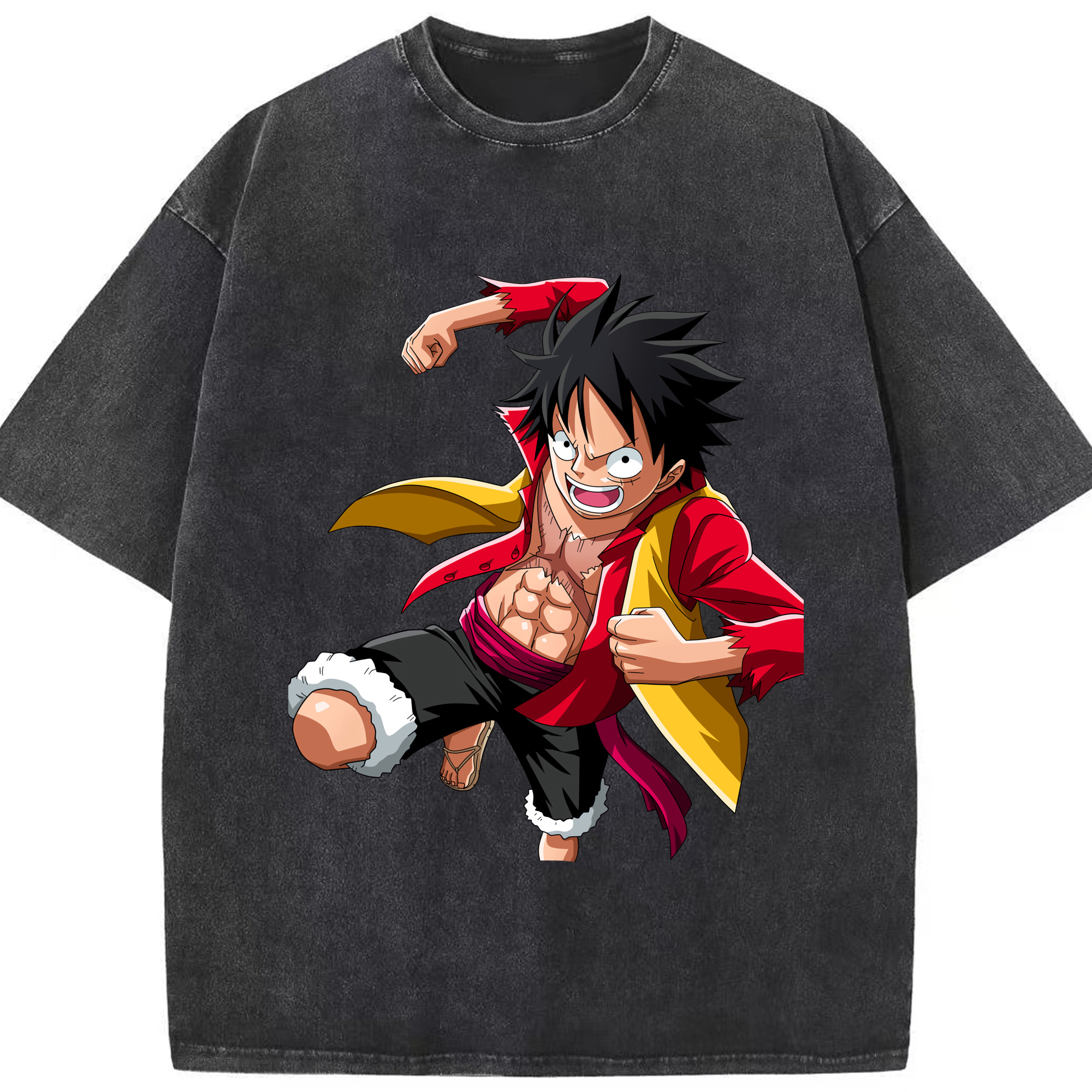 ワンピース モンキー・D・ルフィ ONE PIECE Monkey D. Luffy 綿100% ヴィンテージ風 半袖Tシャツ（フロントプリント）
