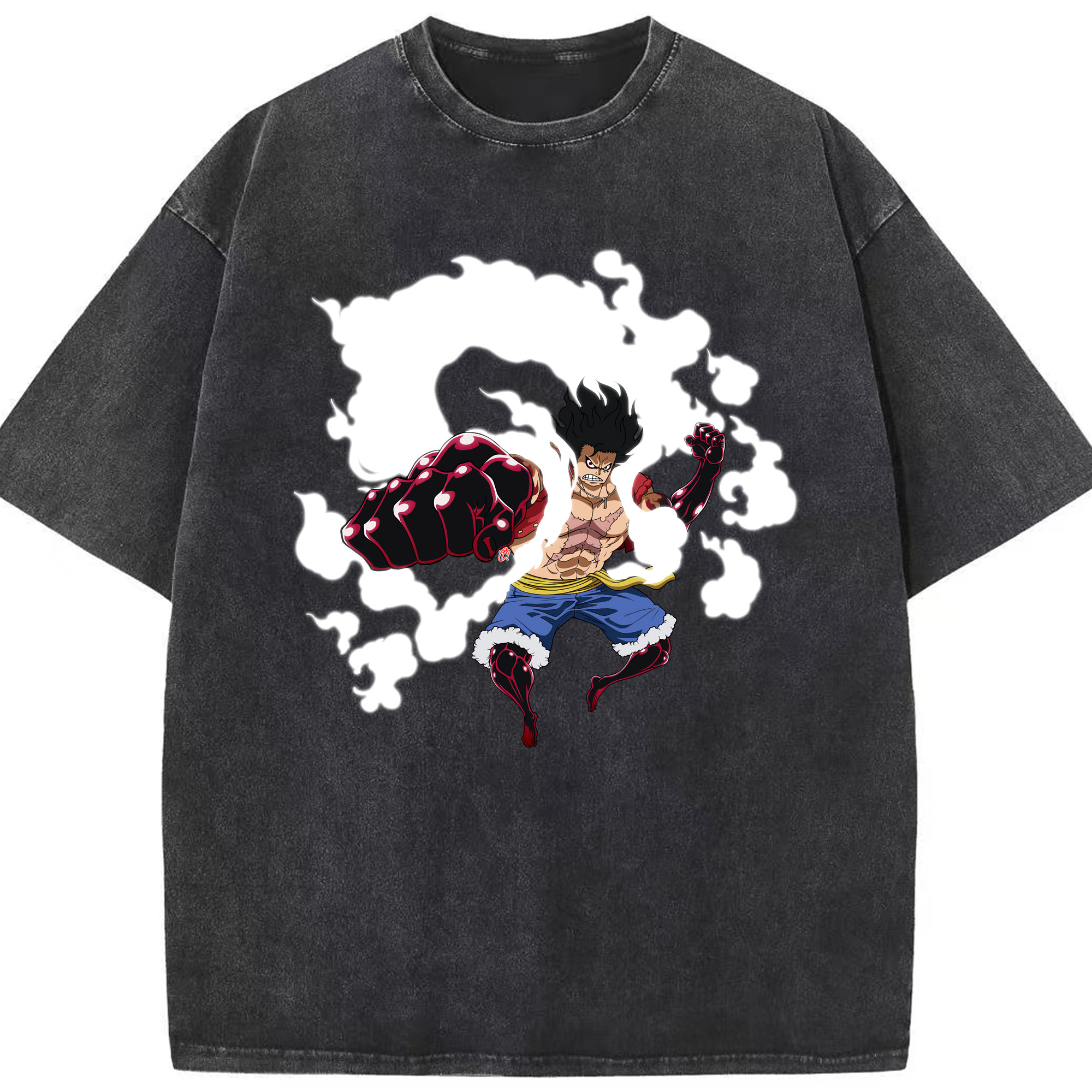 ワンピース モンキー・D・ルフィ ONE PIECE Monkey D. Luffy 綿100% ヴィンテージ風 半袖Tシャツ（フロントプリント）