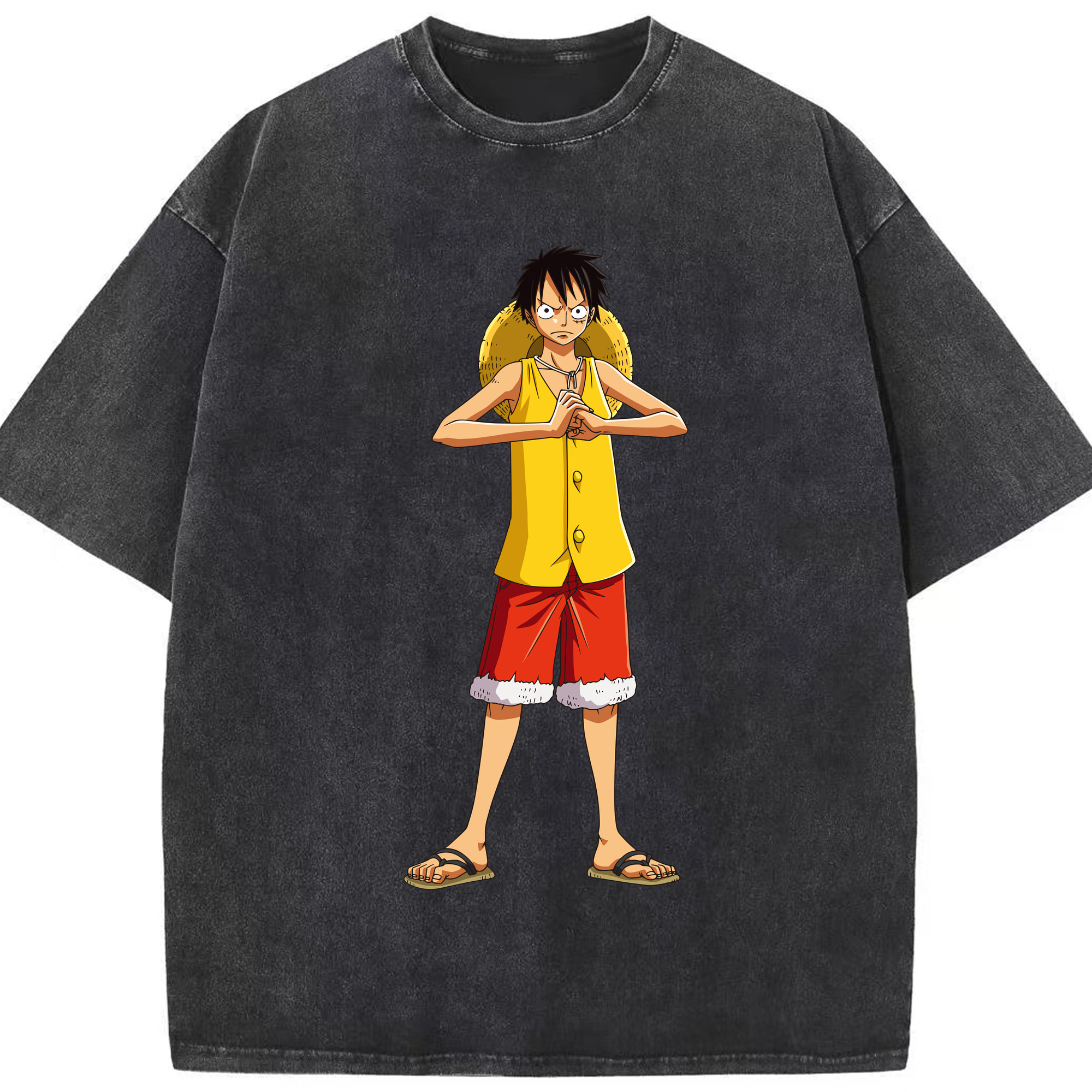 ワンピース モンキー・D・ルフィ ONE PIECE Monkey D. Luffy 綿100% ヴィンテージ風 半袖Tシャツ（フロントプリント）