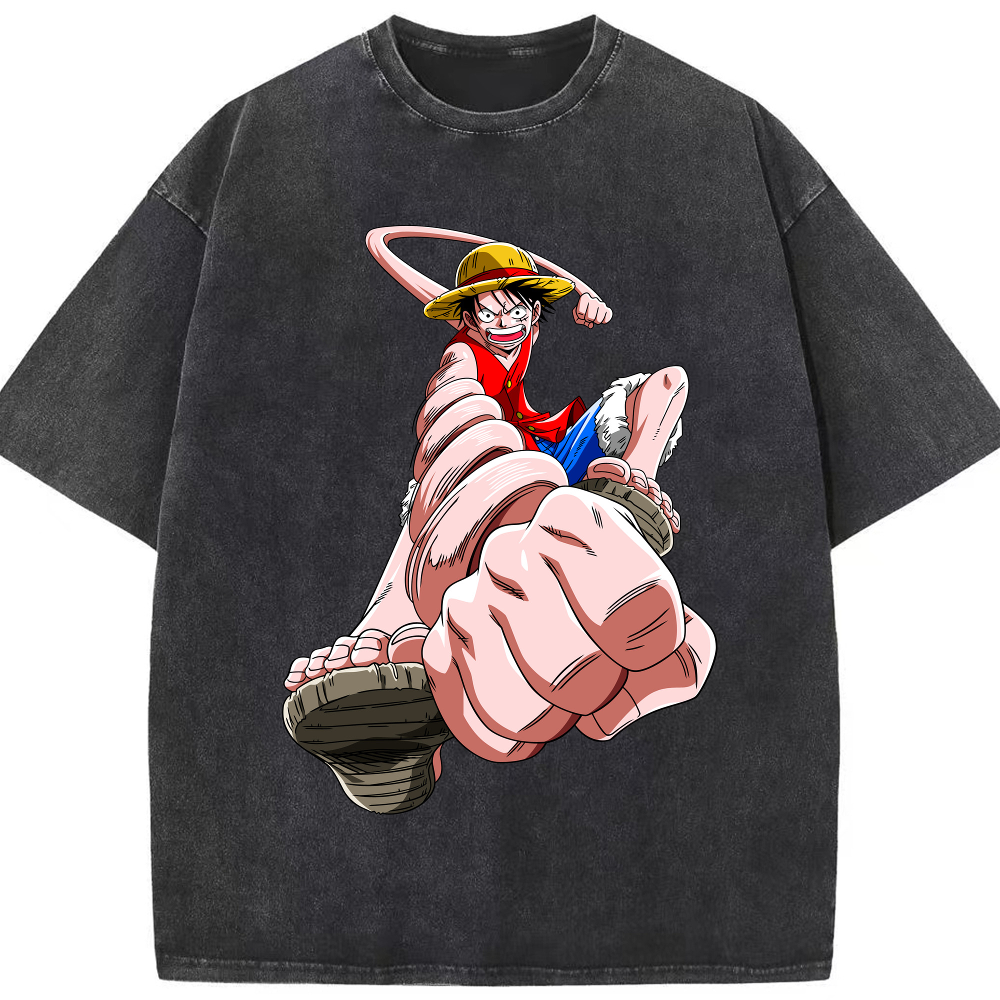 ワンピース モンキー・D・ルフィ ONE PIECE Monkey D. Luffy 綿100% ヴィンテージ風 半袖Tシャツ（フロントプリント）