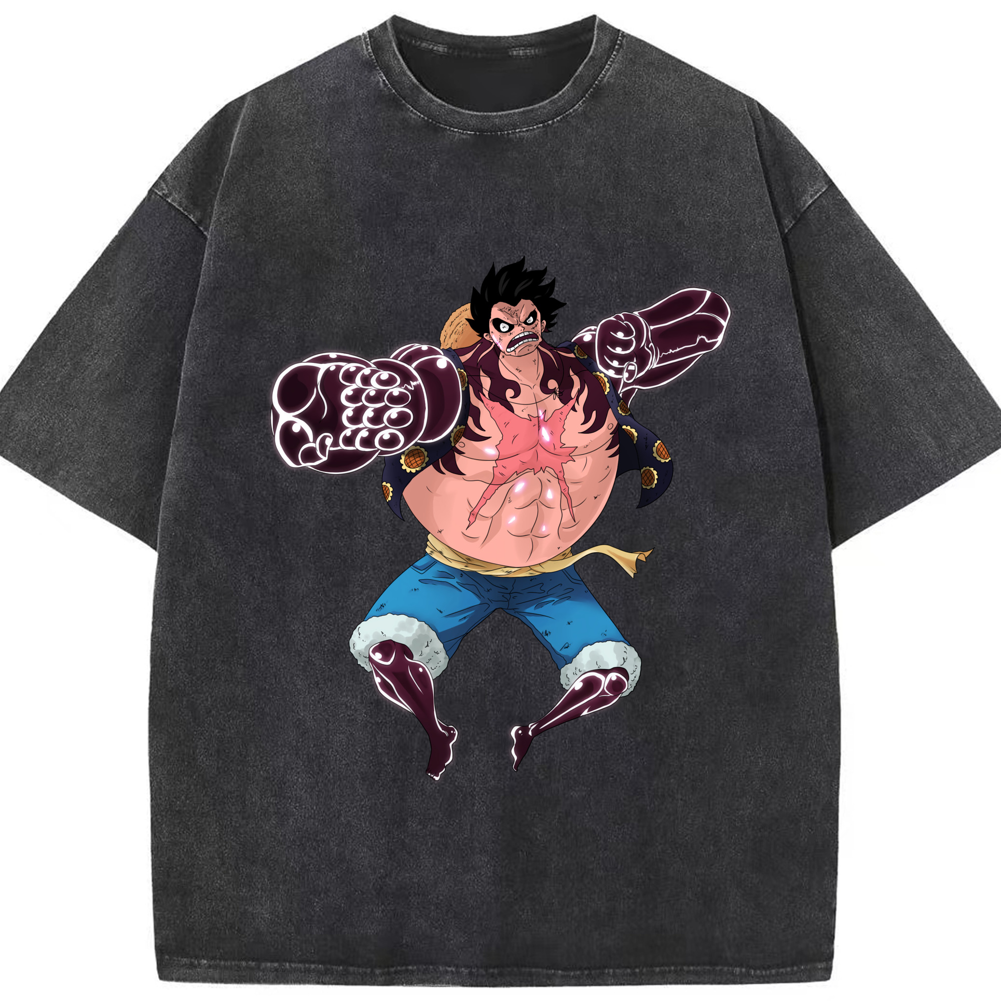 ワンピース モンキー・D・ルフィ ONE PIECE Monkey D. Luffy 綿100% ヴィンテージ風 半袖Tシャツ（フロントプリント）