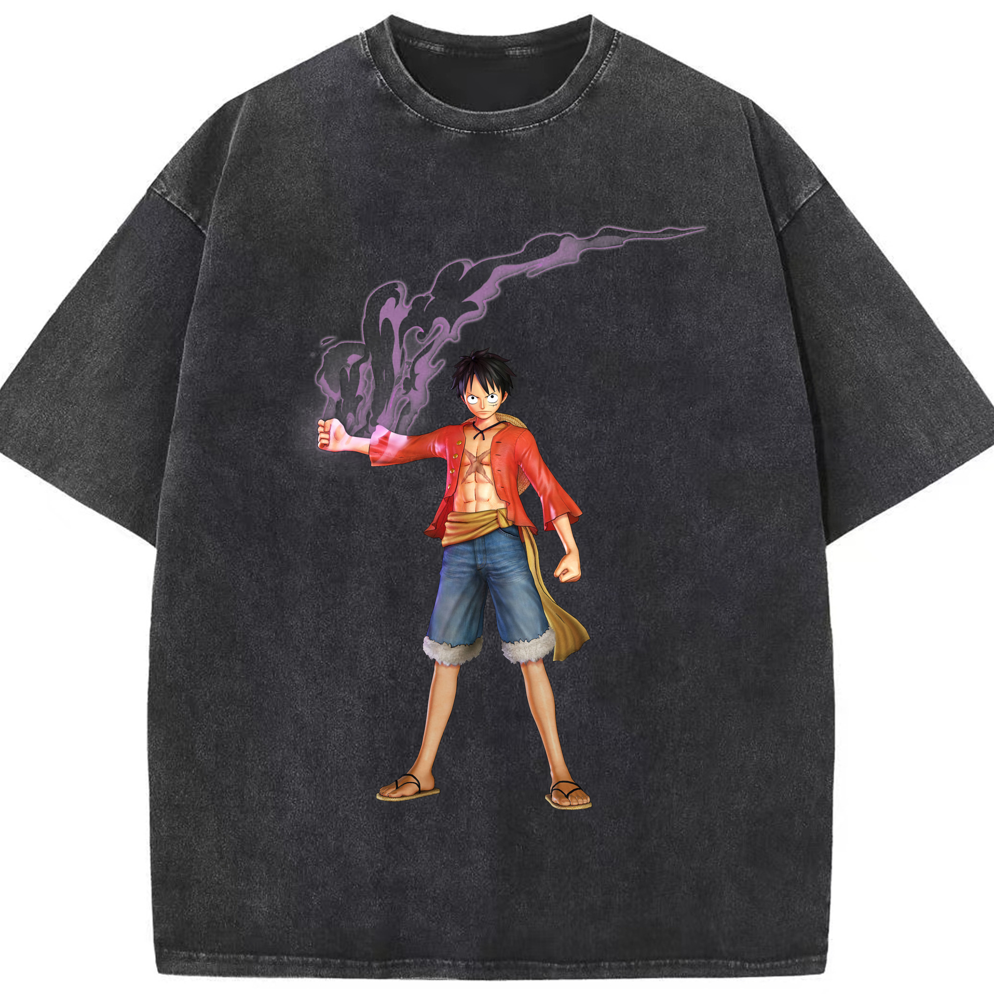 ワンピース モンキー・D・ルフィ ONE PIECE Monkey D. Luffy 綿100% ヴィンテージ風 半袖Tシャツ（フロントプリント）