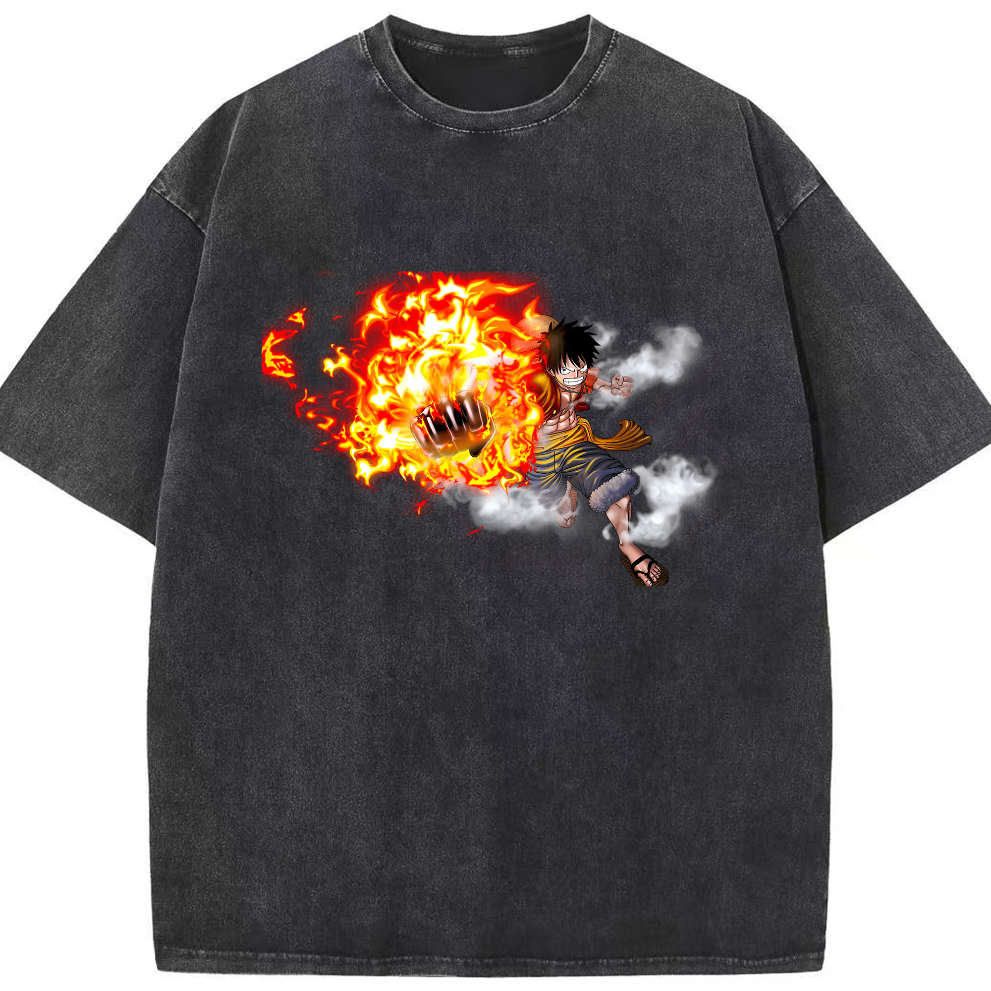 ワンピース モンキー・D・ルフィ ONE PIECE Monkey D. Luffy 綿100% ヴィンテージ風 半袖Tシャツ（フロントプリント）