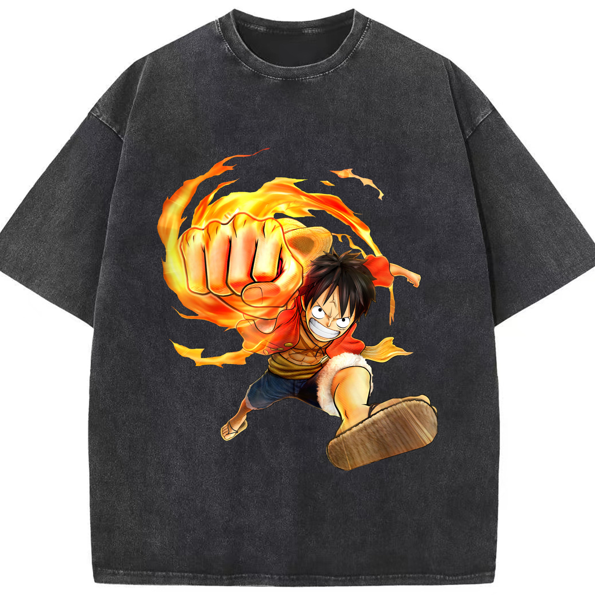 ワンピース モンキー・D・ルフィ ONE PIECE Monkey D. Luffy 綿100% ヴィンテージ風 半袖Tシャツ（フロントプリント）