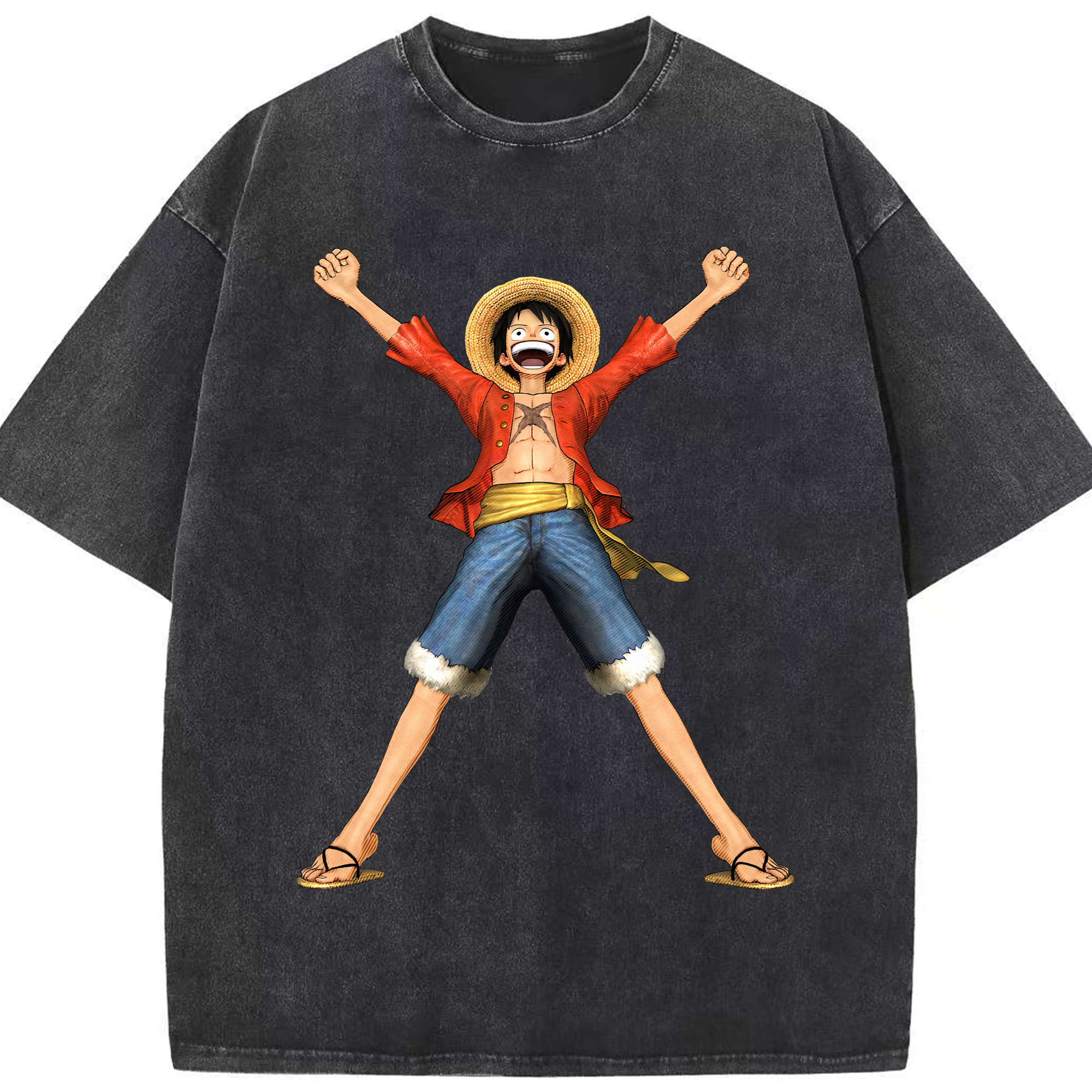 ワンピース モンキー・D・ルフィ ONE PIECE Monkey D. Luffy 綿100% ヴィンテージ風 半袖Tシャツ（フロントプリント）