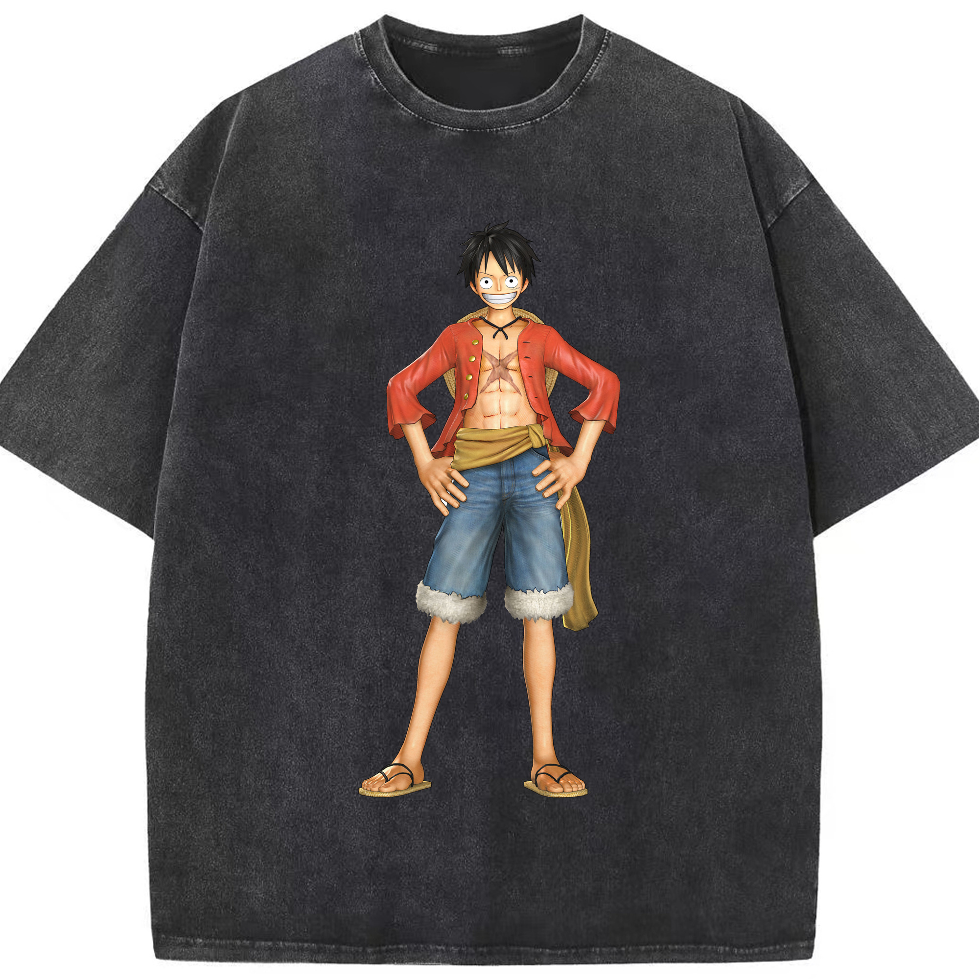 ワンピース モンキー・D・ルフィ ONE PIECE Monkey D. Luffy 綿100% ヴィンテージ風 半袖Tシャツ（フロントプリント）
