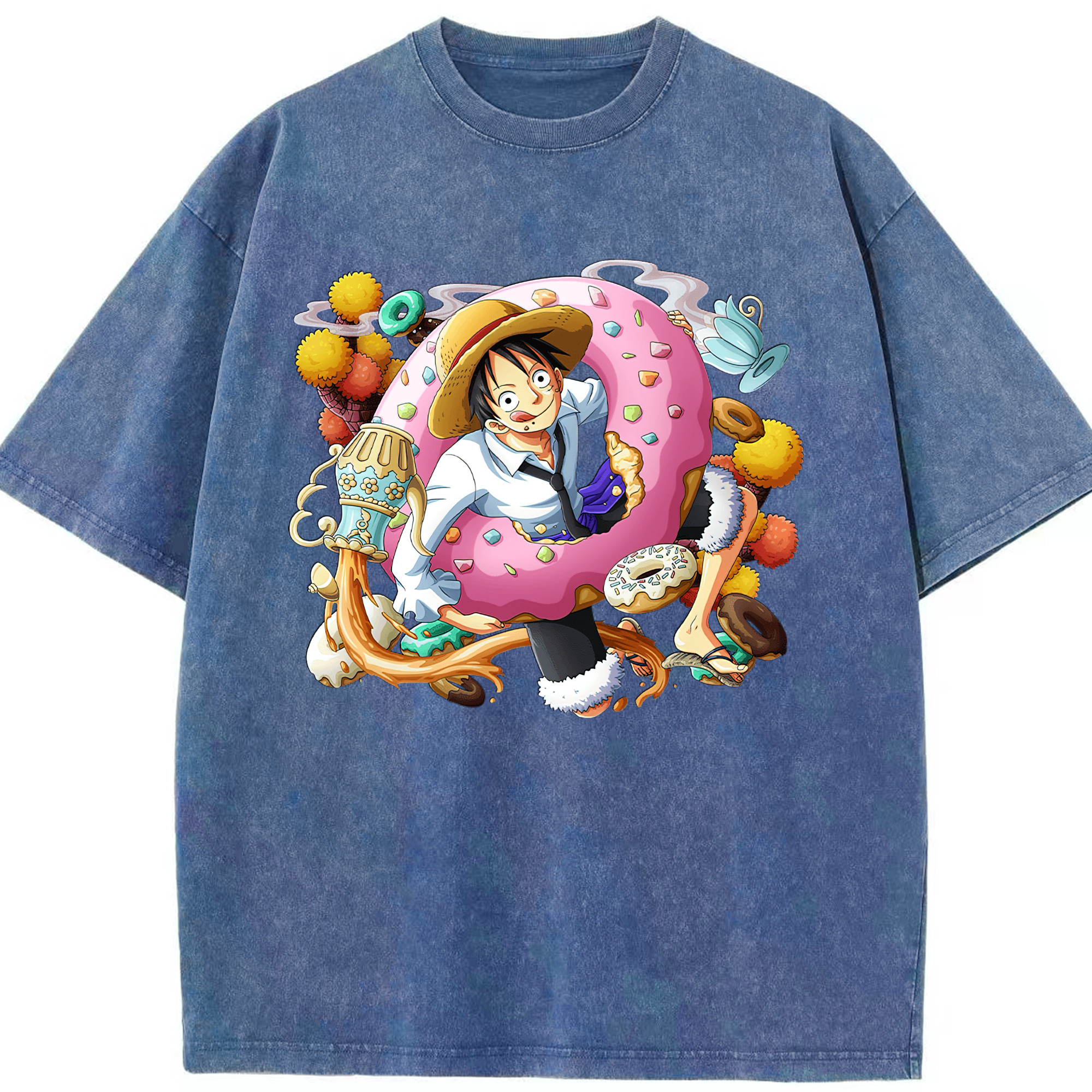 ワンピース モンキー・D・ルフィ ONE PIECE Monkey D. Luffy 綿100% ヴィンテージ風 半袖Tシャツ（フロントプリント）