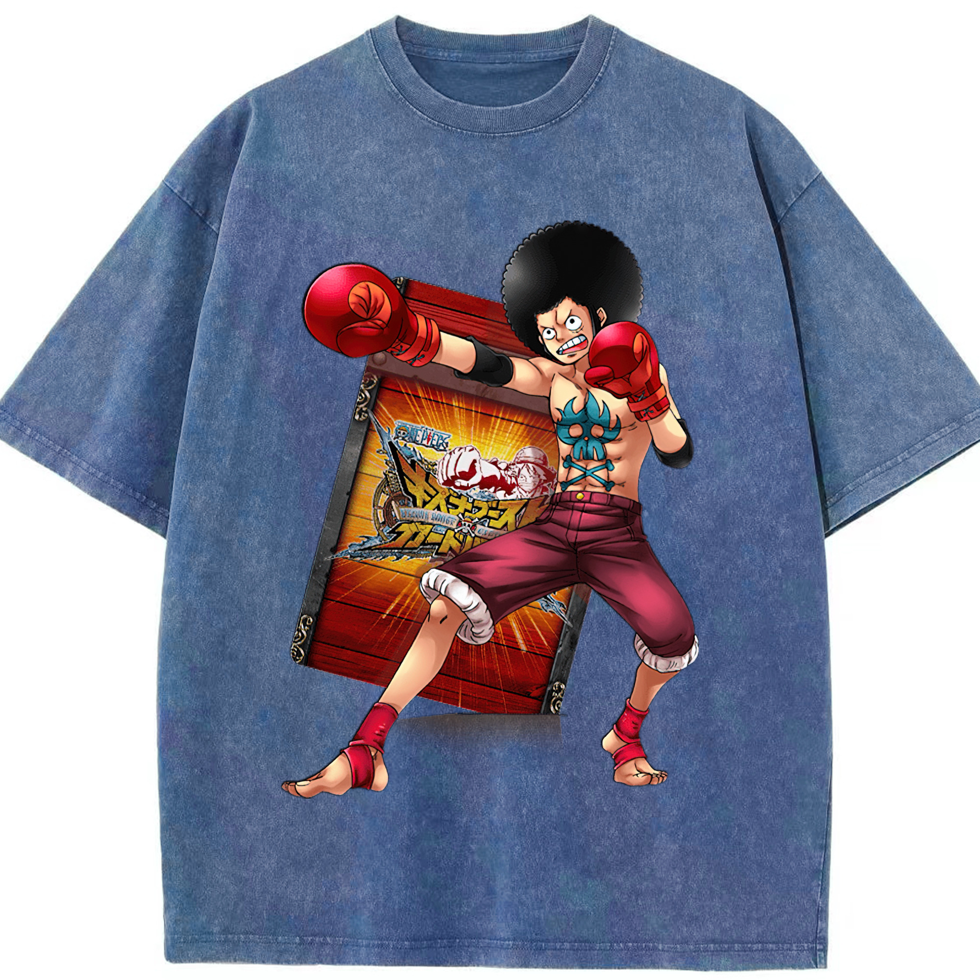 ワンピース モンキー・D・ルフィ ONE PIECE Monkey D. Luffy 綿100% ヴィンテージ風 半袖Tシャツ（フロントプリント）