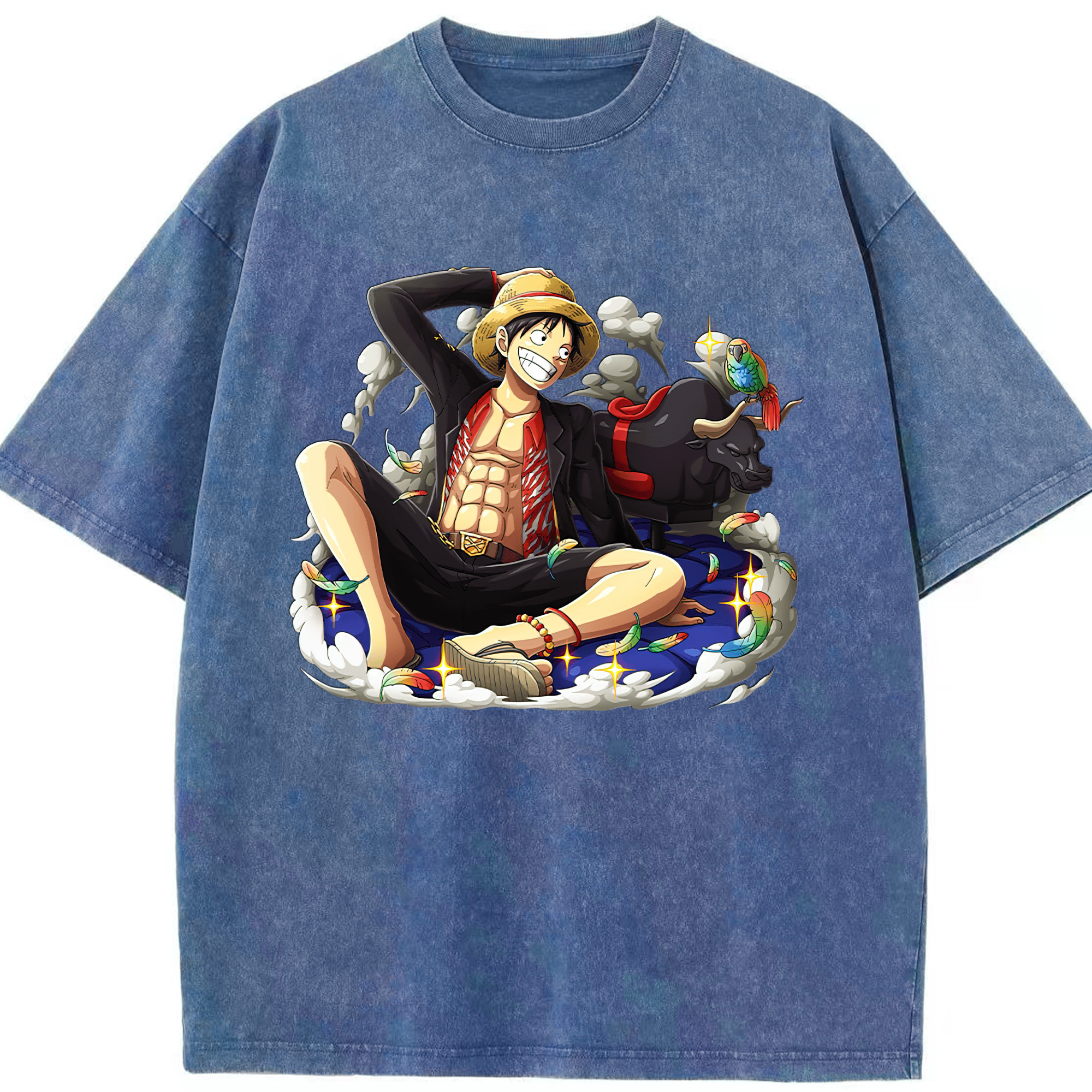 ワンピース モンキー・D・ルフィ ONE PIECE Monkey D. Luffy 綿100% ヴィンテージ風 半袖Tシャツ（フロントプリント）