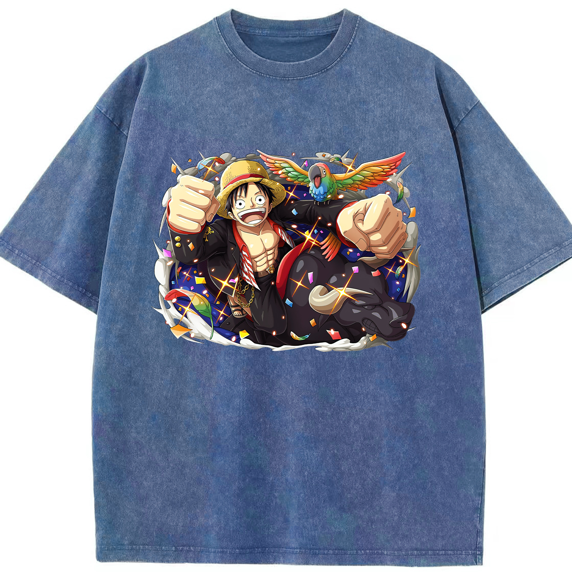 ワンピース モンキー・D・ルフィ ONE PIECE Monkey D. Luffy 綿100% ヴィンテージ風 半袖Tシャツ（フロントプリント）