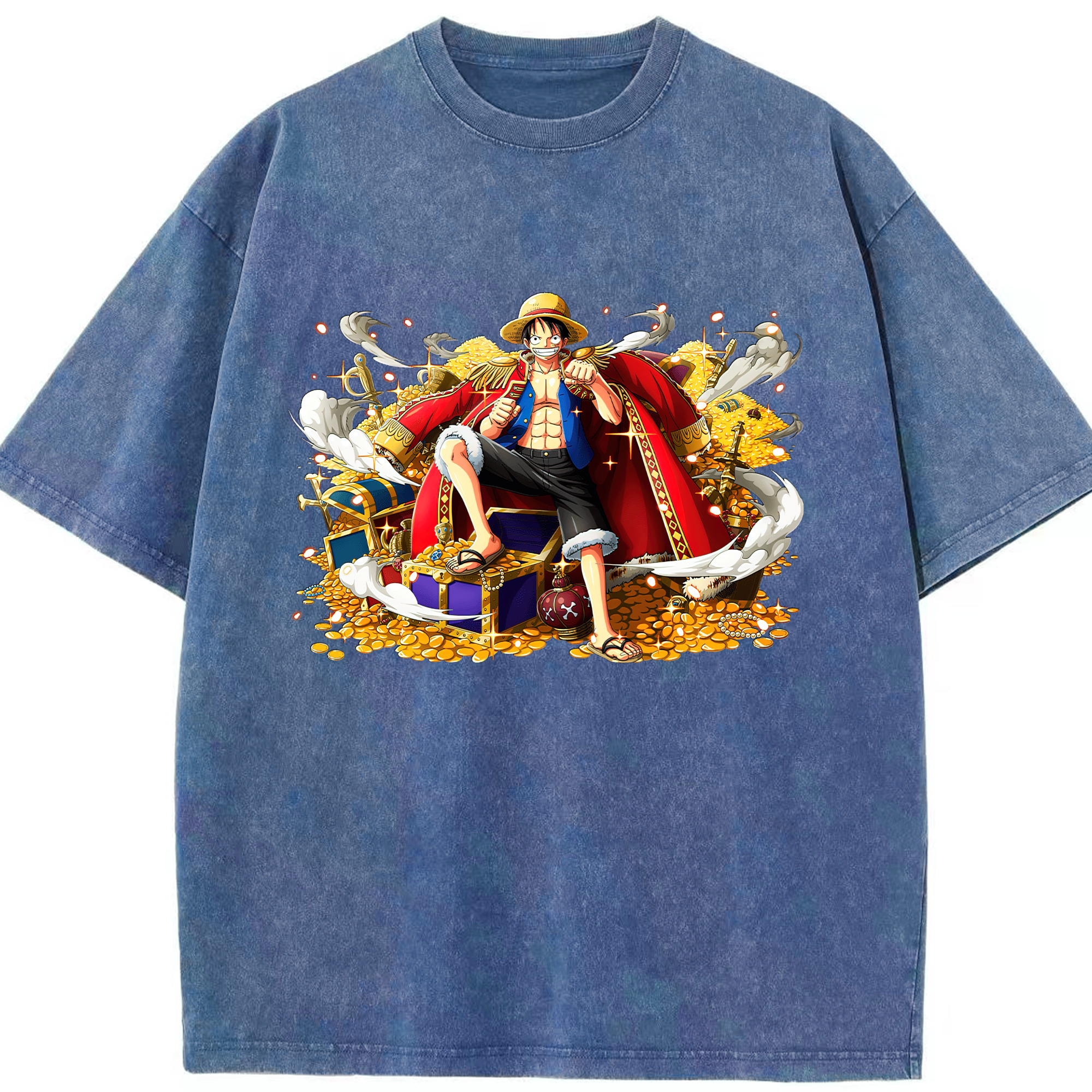 ワンピース モンキー・D・ルフィ ONE PIECE Monkey D. Luffy 綿100% ヴィンテージ風 半袖Tシャツ（フロントプリント）