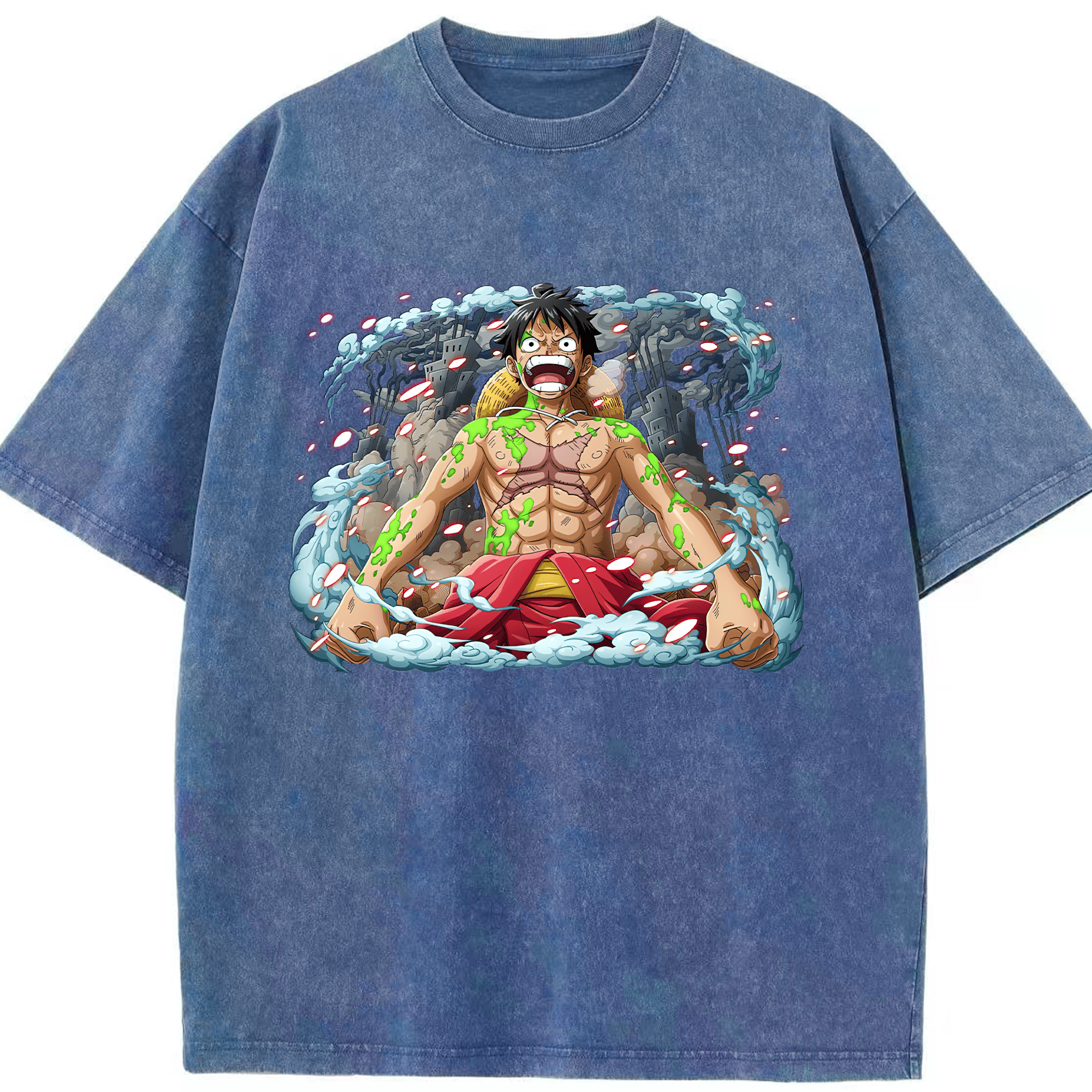 ワンピース モンキー・D・ルフィ ONE PIECE Monkey D. Luffy 綿100% ヴィンテージ風 半袖Tシャツ（フロントプリント）