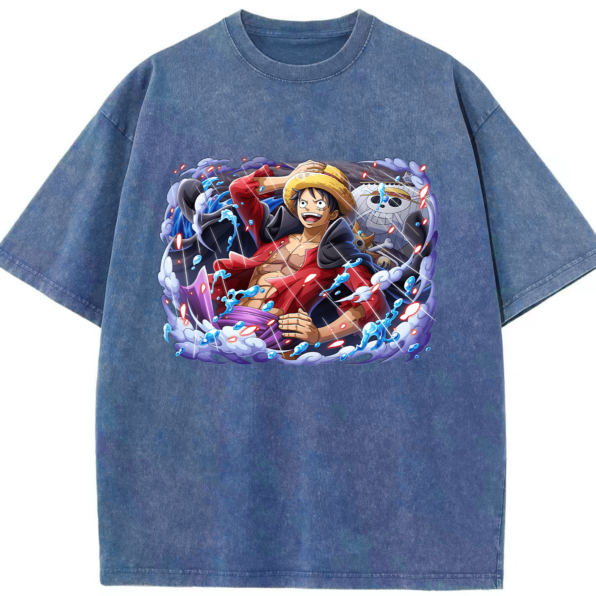 ワンピース モンキー・D・ルフィ ONE PIECE Monkey D. Luffy 綿100% ヴィンテージ風 半袖Tシャツ（フロントプリント）