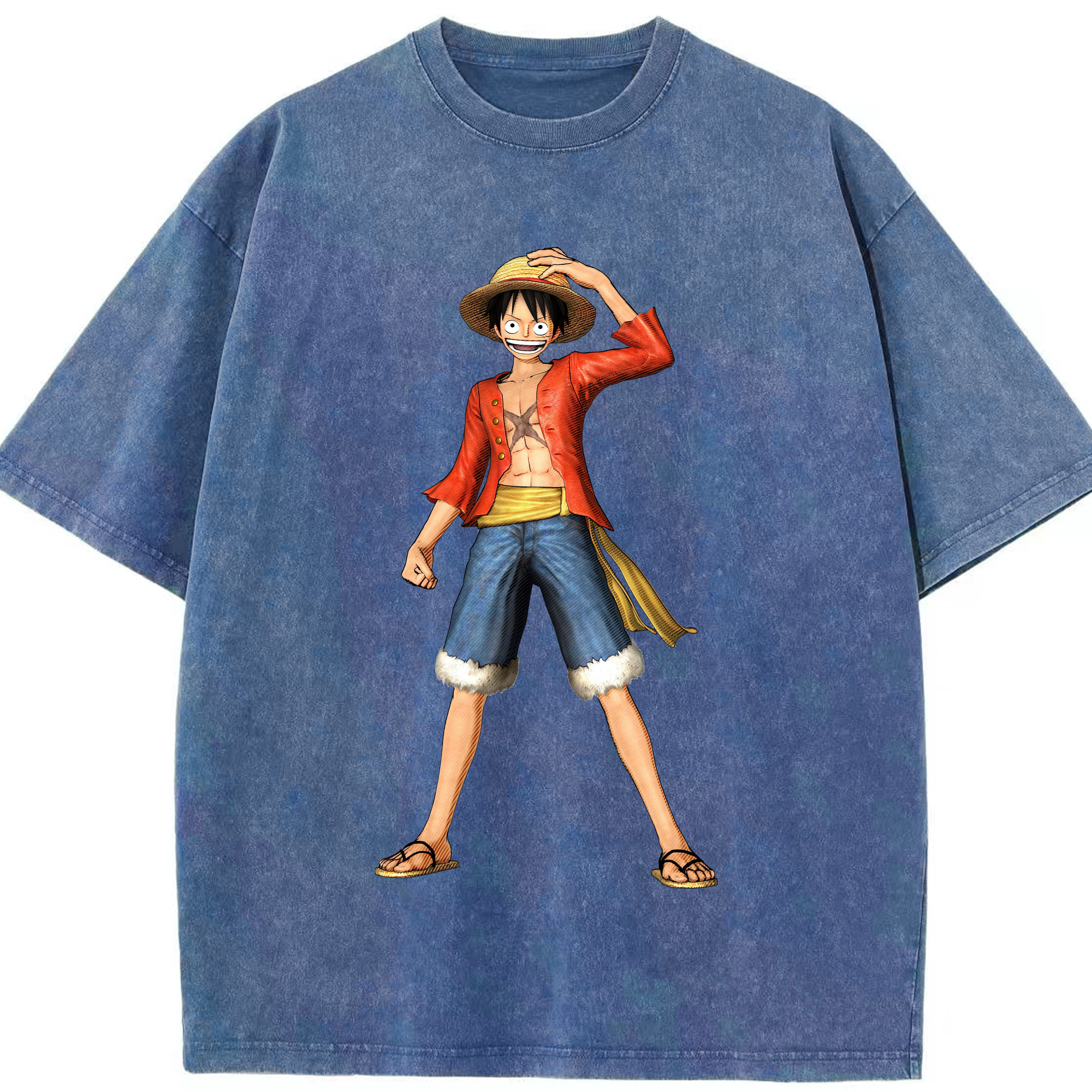 ワンピース モンキー・D・ルフィ ONE PIECE Monkey D. Luffy 綿100% ヴィンテージ風 半袖Tシャツ（フロントプリント）