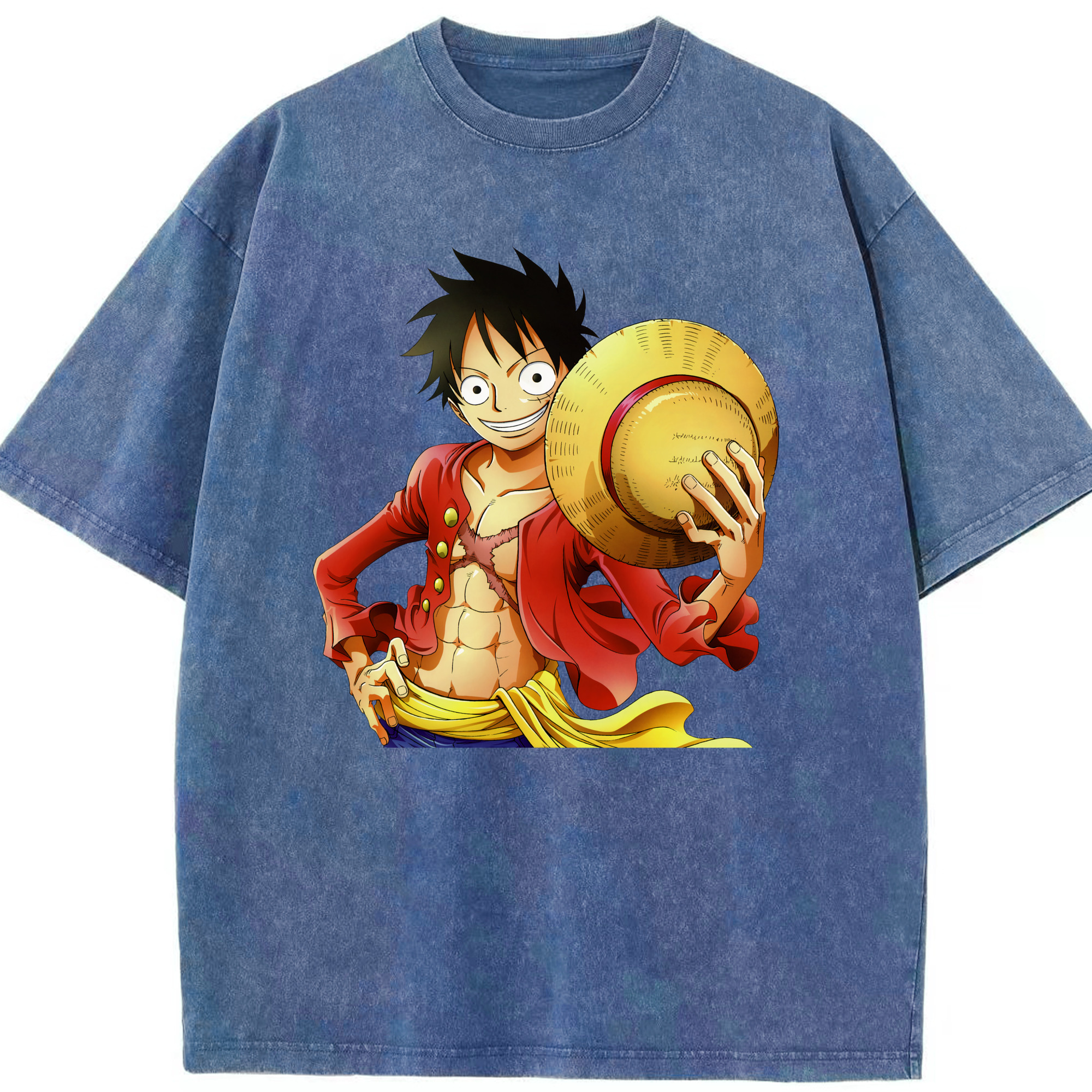 ワンピース モンキー・D・ルフィ ONE PIECE Monkey D. Luffy 綿100% ヴィンテージ風 半袖Tシャツ（フロントプリント）