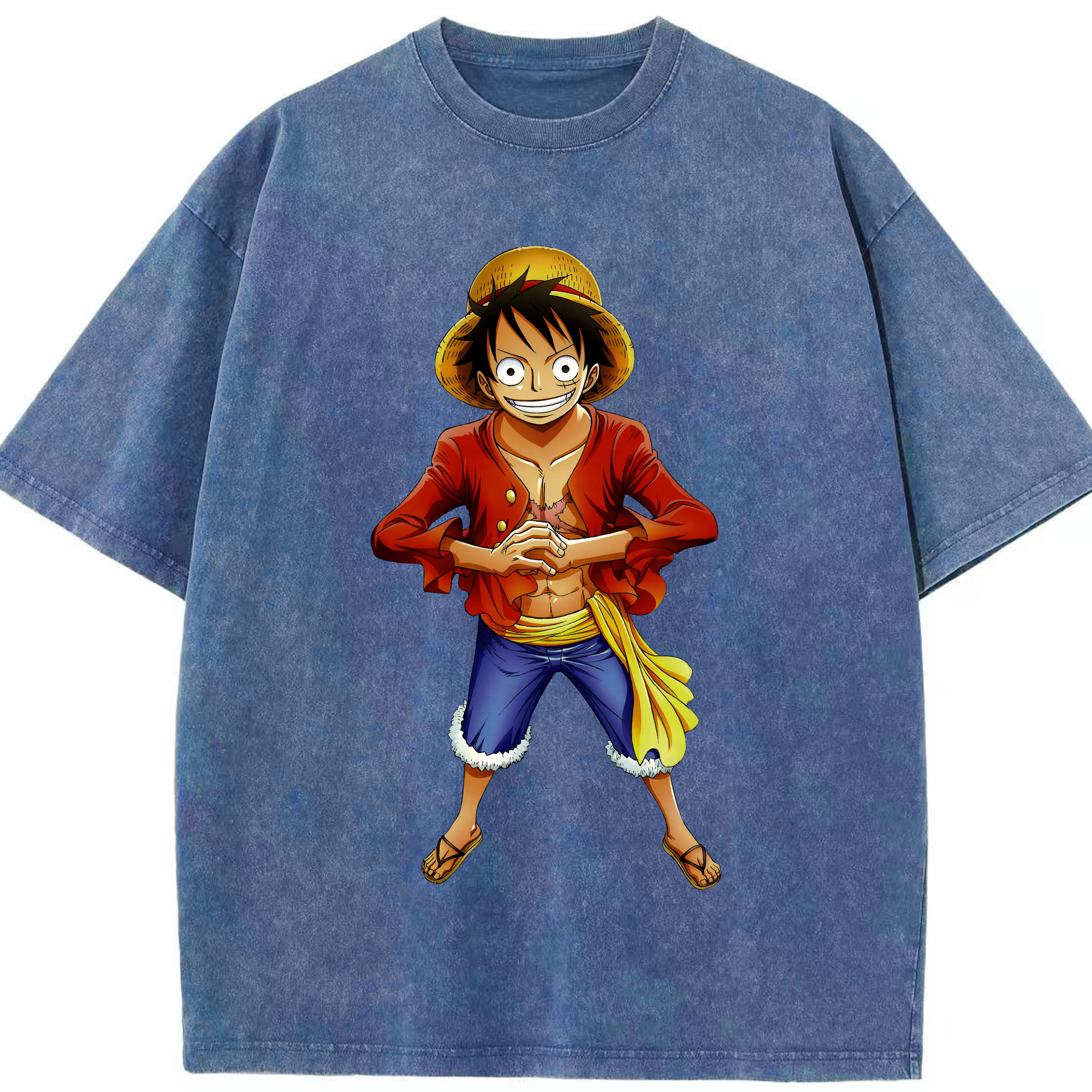 ワンピース モンキー・D・ルフィ ONE PIECE Monkey D. Luffy 綿100% ヴィンテージ風 半袖Tシャツ（フロントプリント）