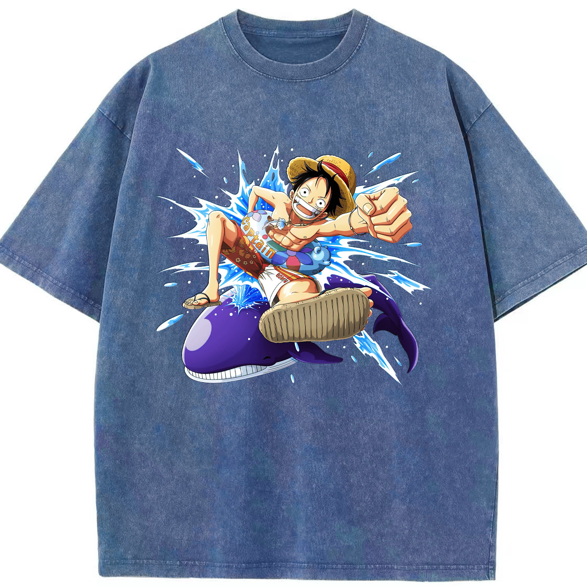 ワンピース モンキー・D・ルフィ ONE PIECE Monkey D. Luffy 綿100% ヴィンテージ風 半袖Tシャツ（フロントプリント）