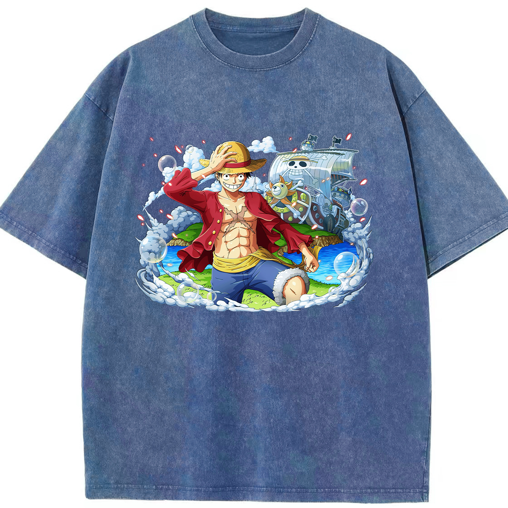 ワンピース モンキー・D・ルフィ ONE PIECE Monkey D. Luffy 綿100% ヴィンテージ風 半袖Tシャツ（フロントプリント）