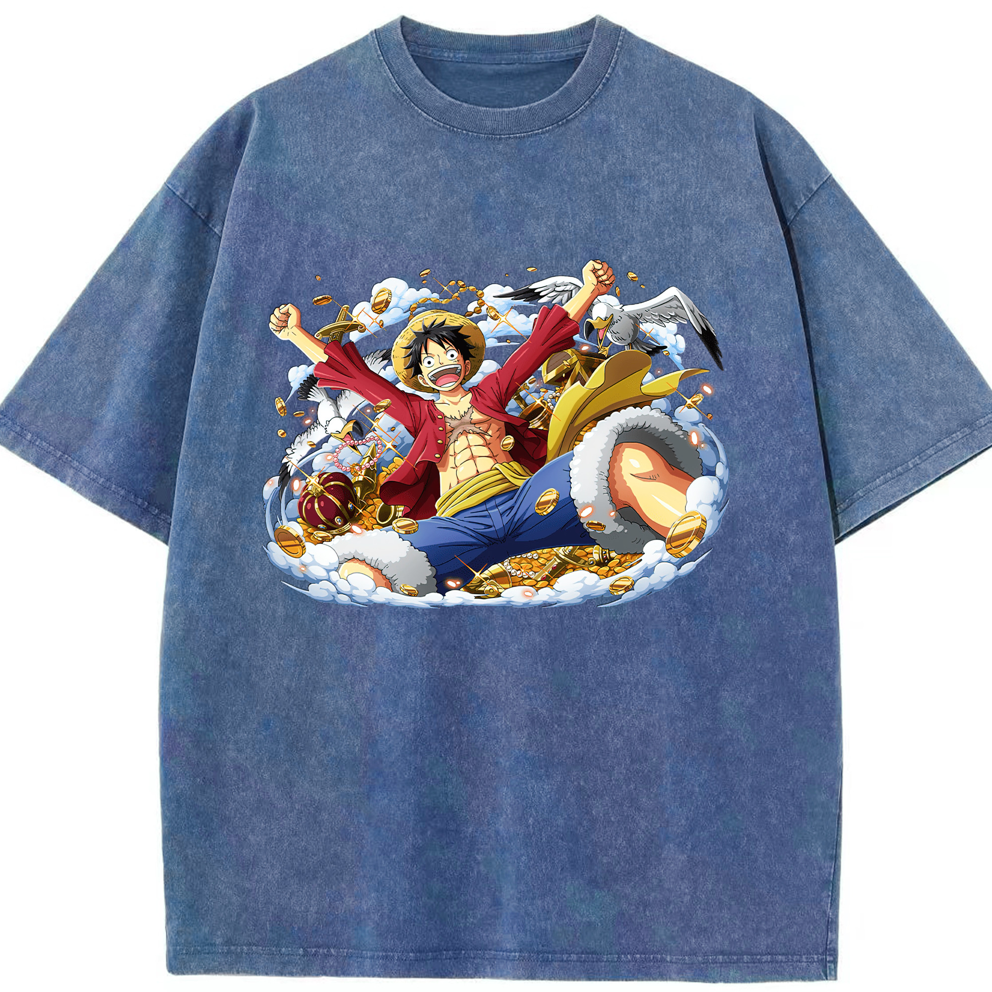 ワンピース モンキー・D・ルフィ ONE PIECE Monkey D. Luffy 綿100% ヴィンテージ風 半袖Tシャツ（フロントプリント）