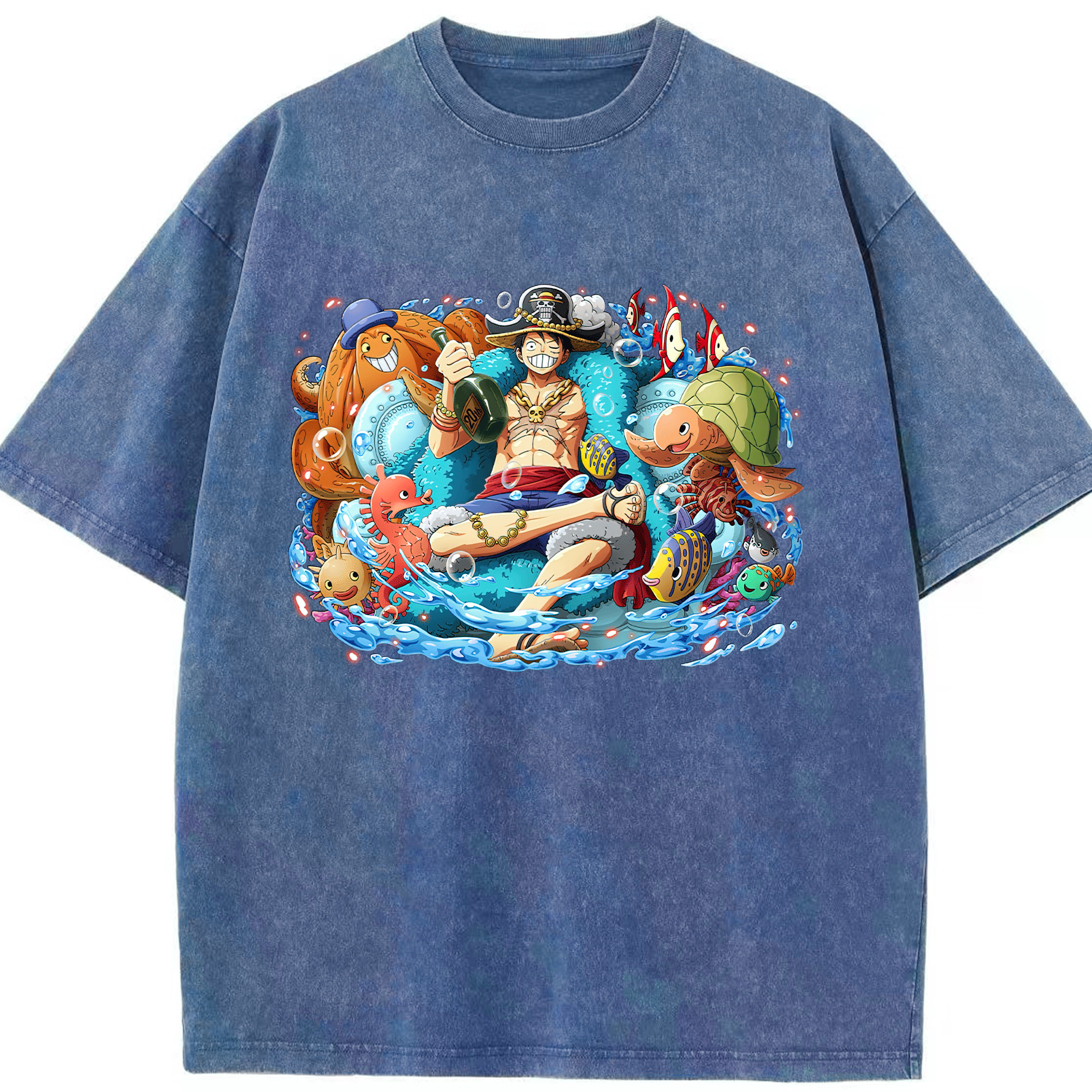 ワンピース モンキー・D・ルフィ ONE PIECE Monkey D. Luffy 綿100% ヴィンテージ風 半袖Tシャツ（フロントプリント）