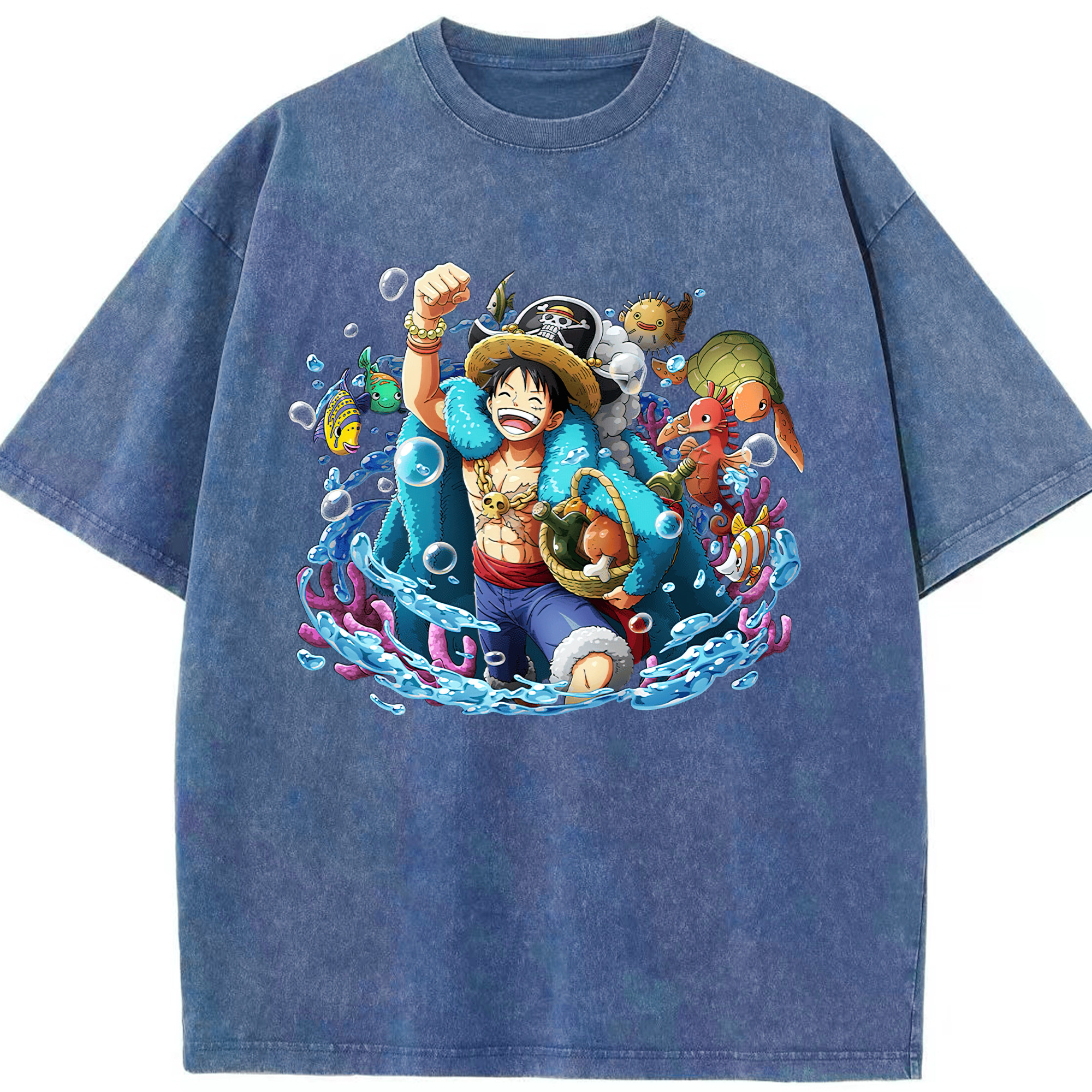 ワンピース モンキー・D・ルフィ ONE PIECE Monkey D. Luffy 綿100% ヴィンテージ風 半袖Tシャツ（フロントプリント）