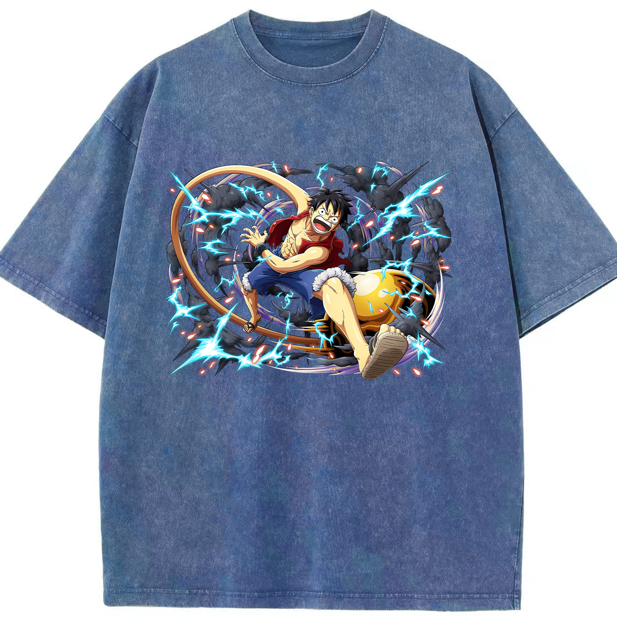 ワンピース モンキー・D・ルフィ ONE PIECE Monkey D. Luffy 綿100% ヴィンテージ風 半袖Tシャツ（フロントプリント）