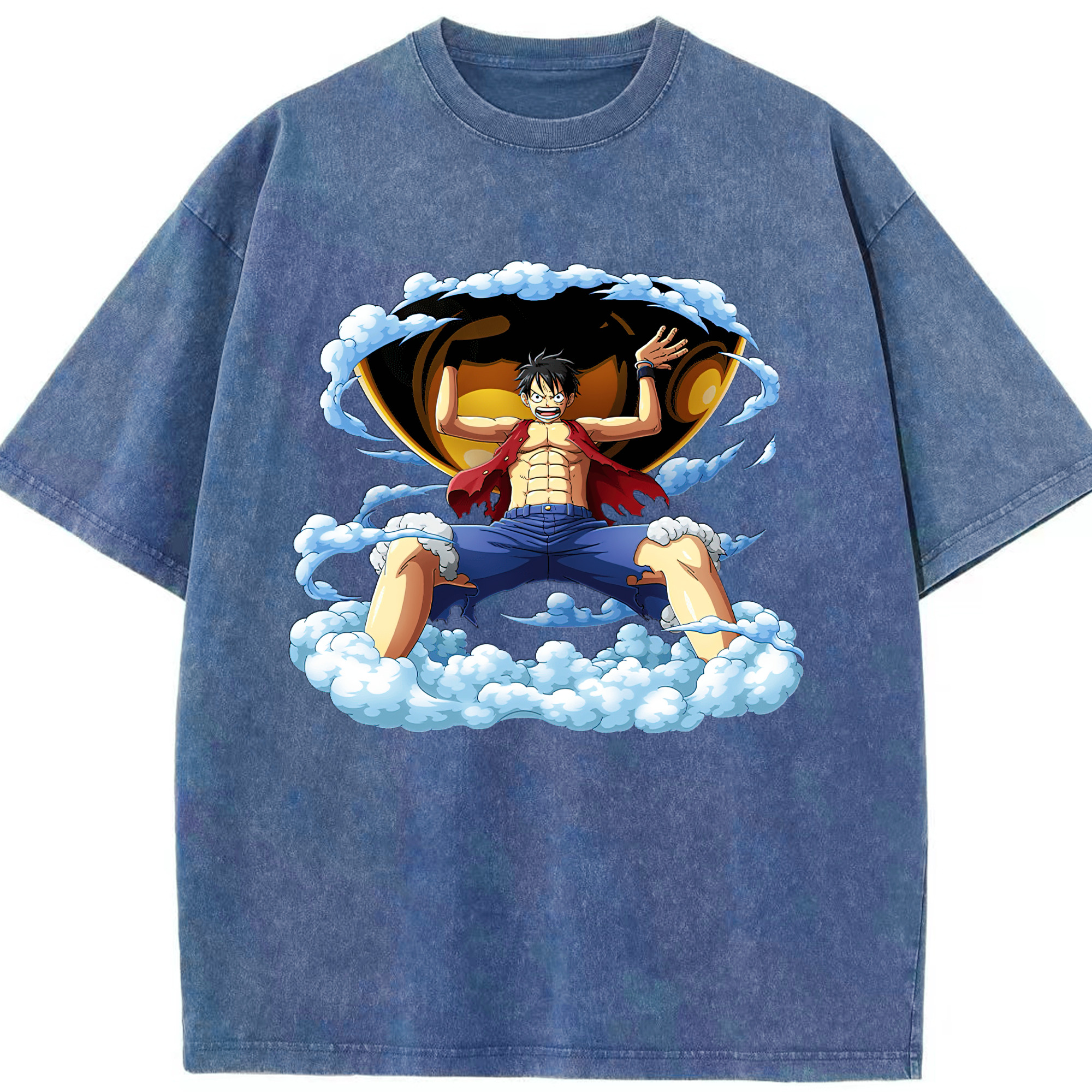 ワンピース モンキー・D・ルフィ ONE PIECE Monkey D. Luffy 綿100% ヴィンテージ風 半袖Tシャツ（フロントプリント）