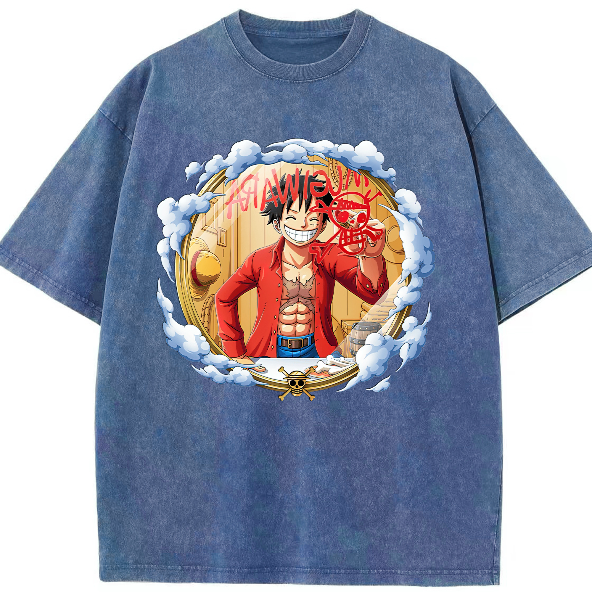 ワンピース モンキー・D・ルフィ ONE PIECE Monkey D. Luffy 綿100% ヴィンテージ風 半袖Tシャツ（フロントプリント）
