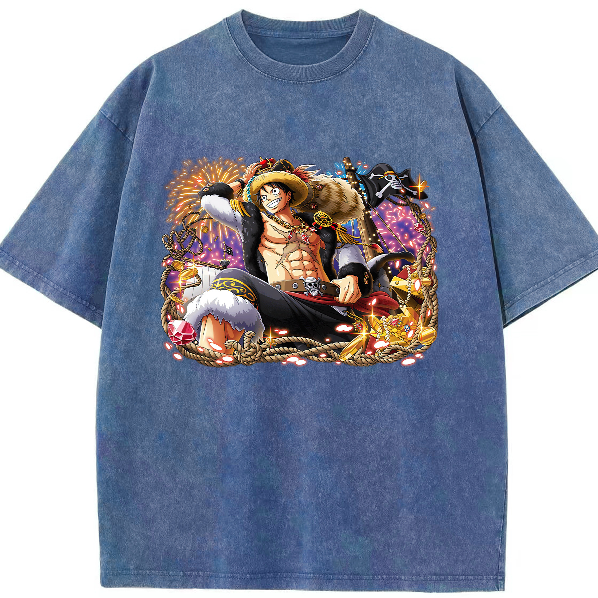ワンピース モンキー・D・ルフィ ONE PIECE Monkey D. Luffy 綿100% ヴィンテージ風 半袖Tシャツ（フロントプリント）