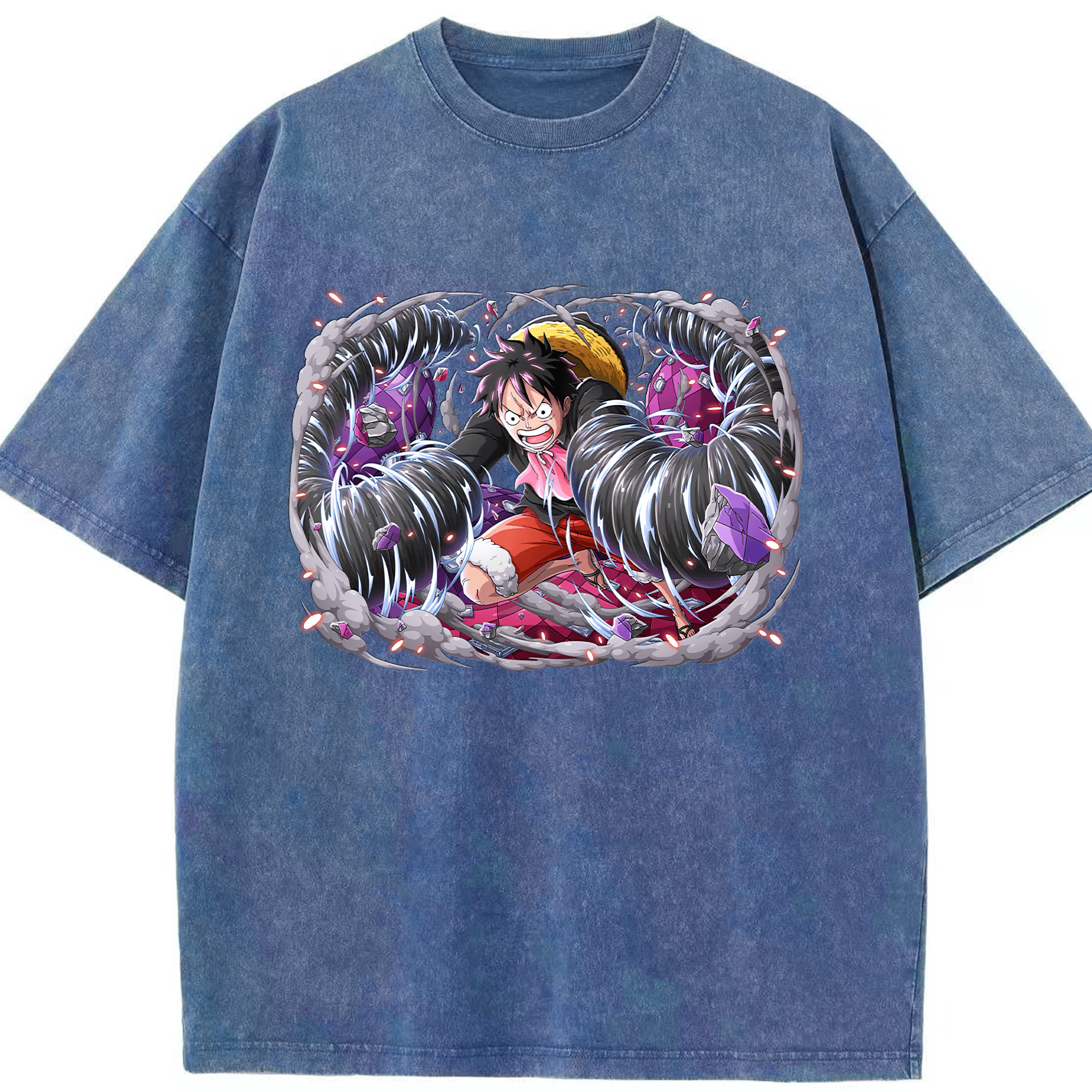 ワンピース モンキー・D・ルフィ ONE PIECE Monkey D. Luffy 綿100% ヴィンテージ風 半袖Tシャツ（フロントプリント）