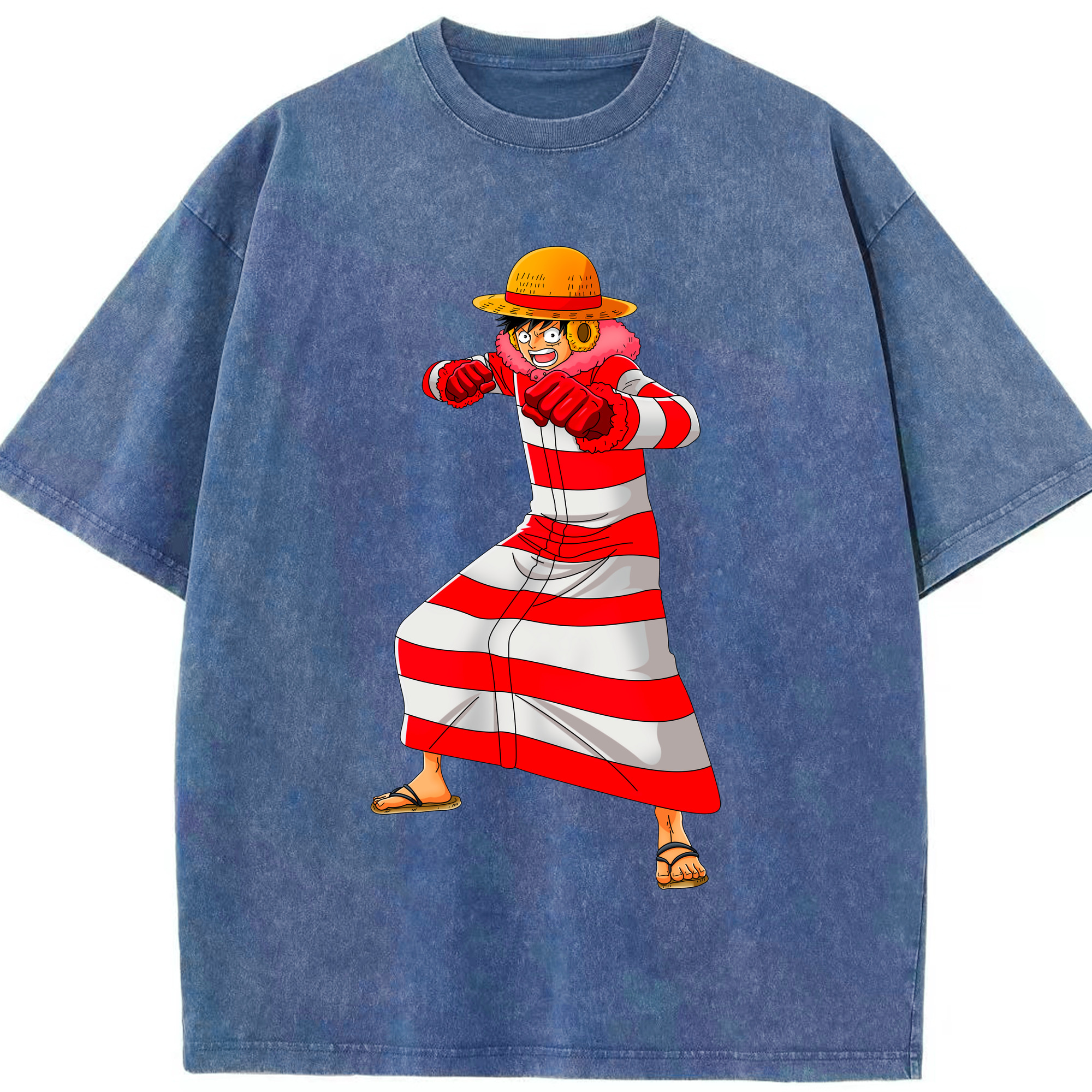 ワンピース モンキー・D・ルフィ ONE PIECE Monkey D. Luffy 綿100% ヴィンテージ風 半袖Tシャツ（フロントプリント）