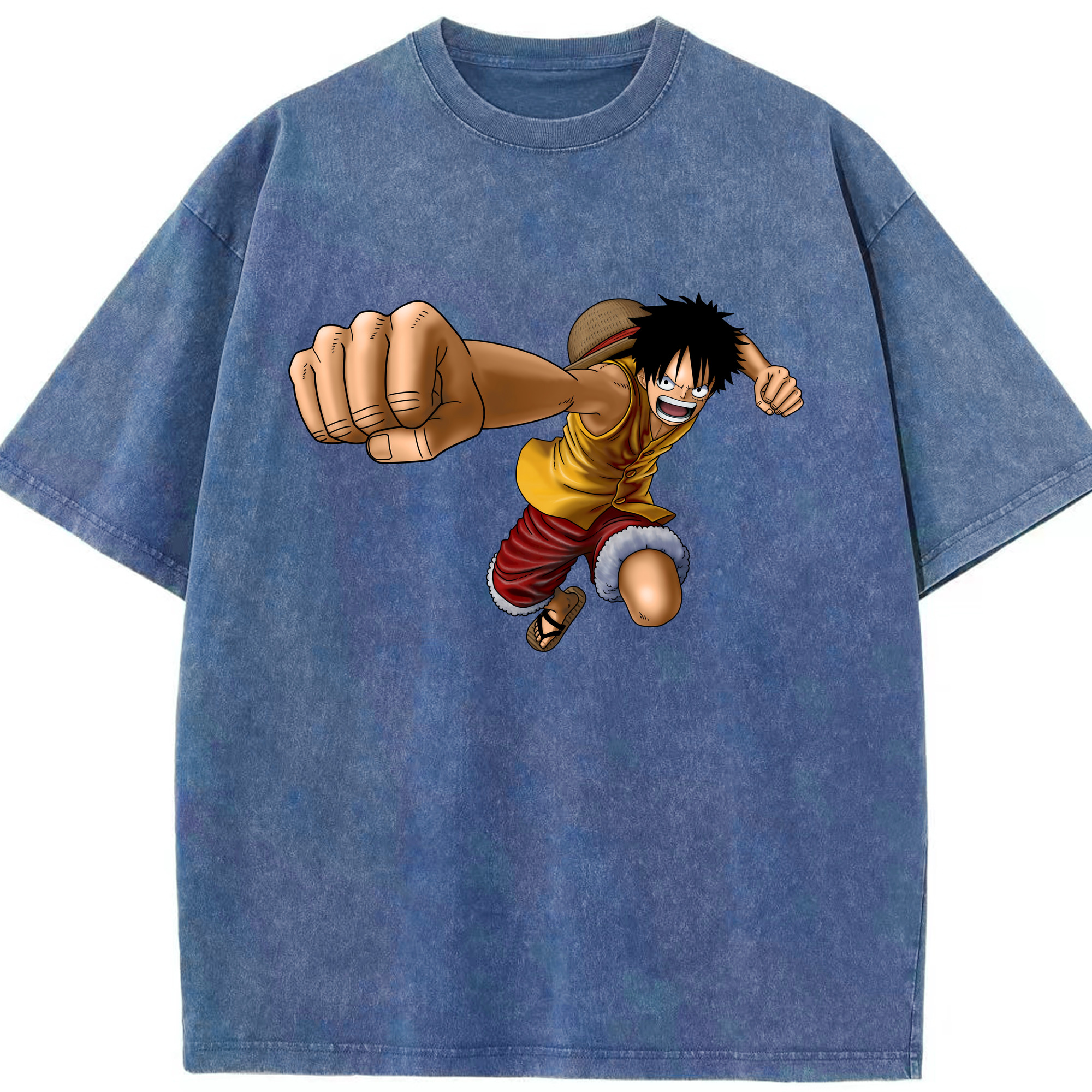 ワンピース モンキー・D・ルフィ ONE PIECE Monkey D. Luffy 綿100% ヴィンテージ風 半袖Tシャツ（フロントプリント）