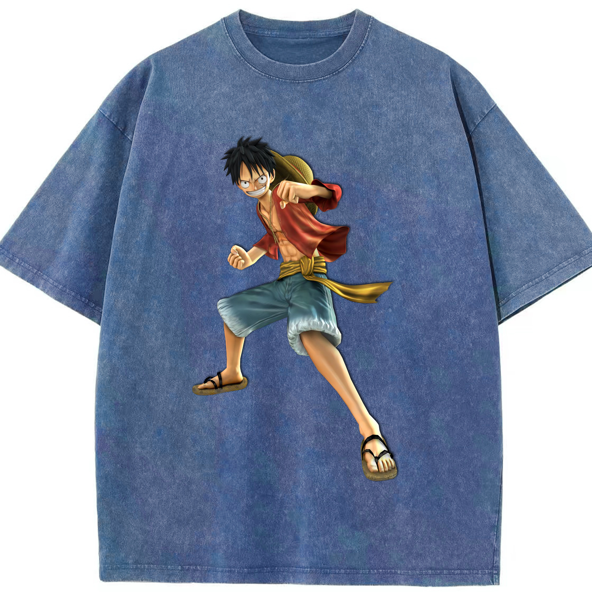 ワンピース モンキー・D・ルフィ ONE PIECE Monkey D. Luffy 綿100% ヴィンテージ風 半袖Tシャツ（フロントプリント）