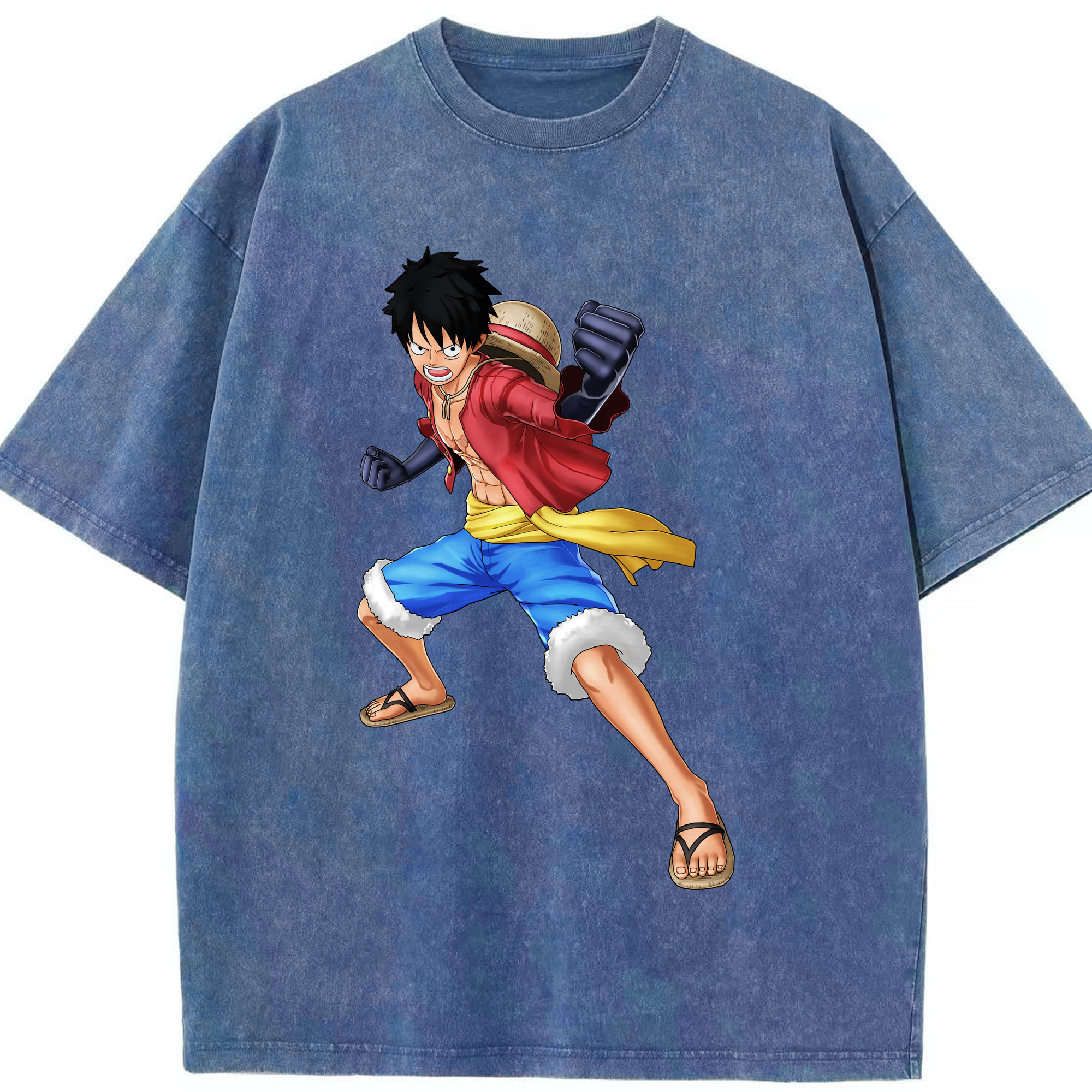 ワンピース モンキー・D・ルフィ ONE PIECE Monkey D. Luffy 綿100% ヴィンテージ風 半袖Tシャツ（フロントプリント）