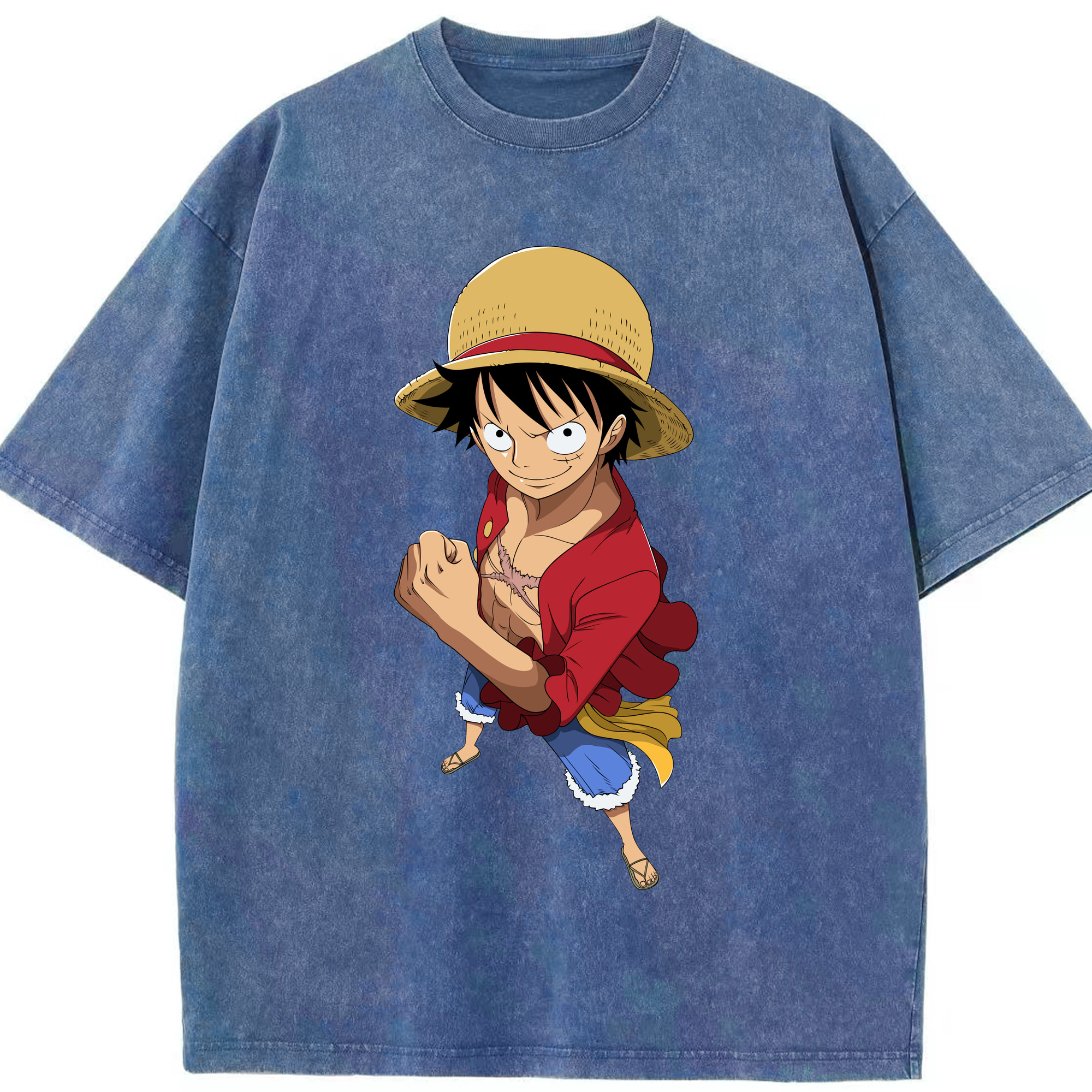 ワンピース モンキー・D・ルフィ ONE PIECE Monkey D. Luffy 綿100% ヴィンテージ風 半袖Tシャツ（フロントプリント）