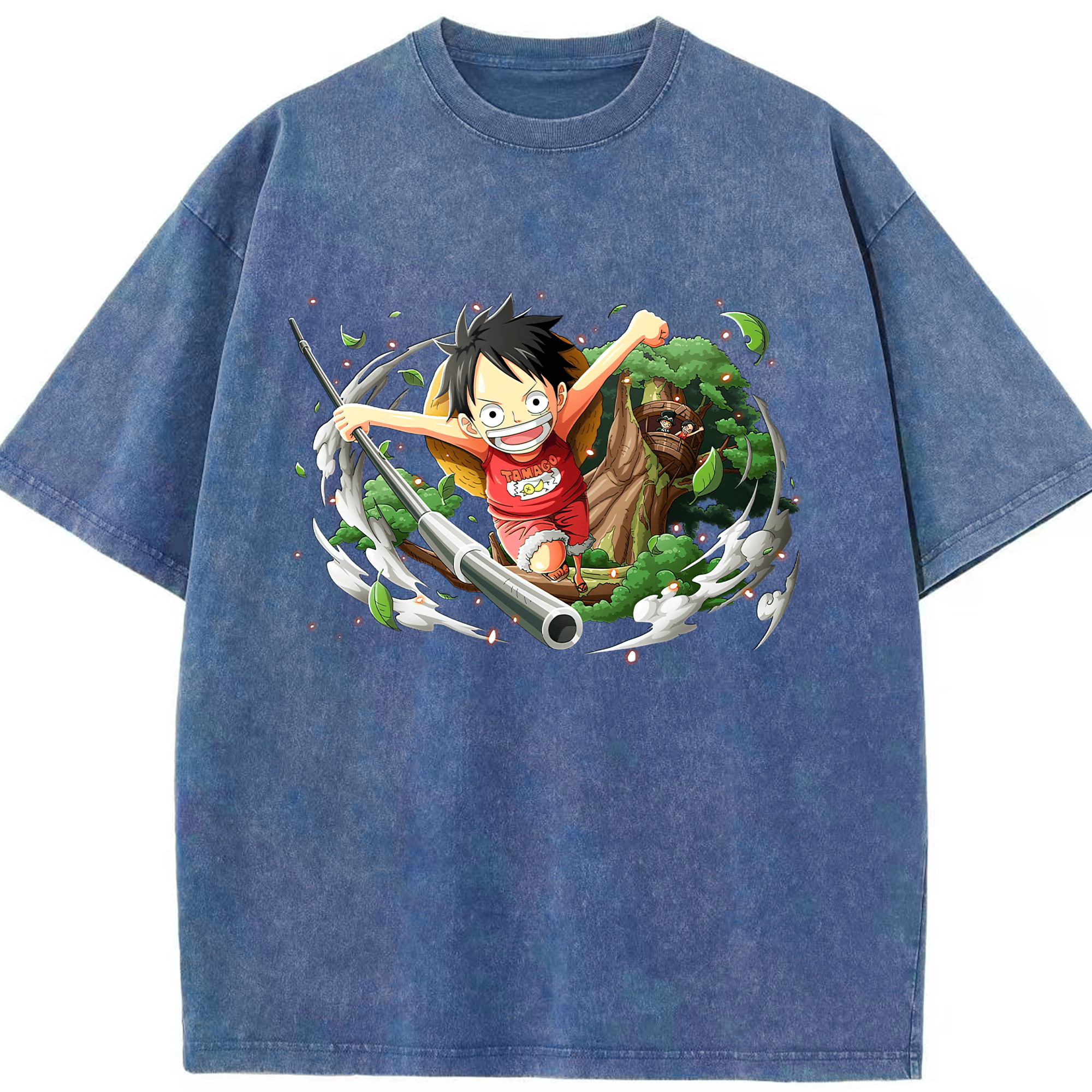 ワンピース モンキー・D・ルフィ ONE PIECE Monkey D. Luffy 綿100% ヴィンテージ風 半袖Tシャツ（フロントプリント）