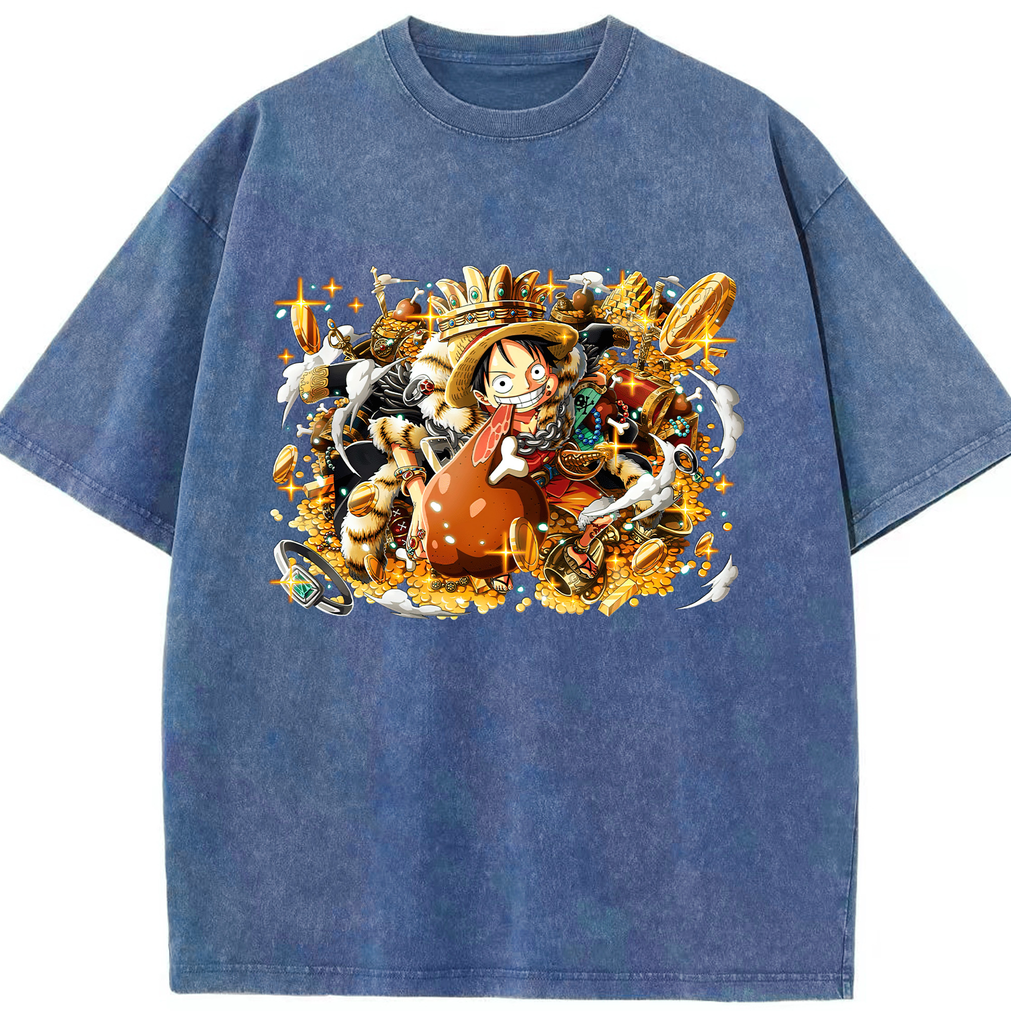 ワンピース モンキー・D・ルフィ ONE PIECE Monkey D. Luffy 綿100% ヴィンテージ風 半袖Tシャツ（フロントプリント）
