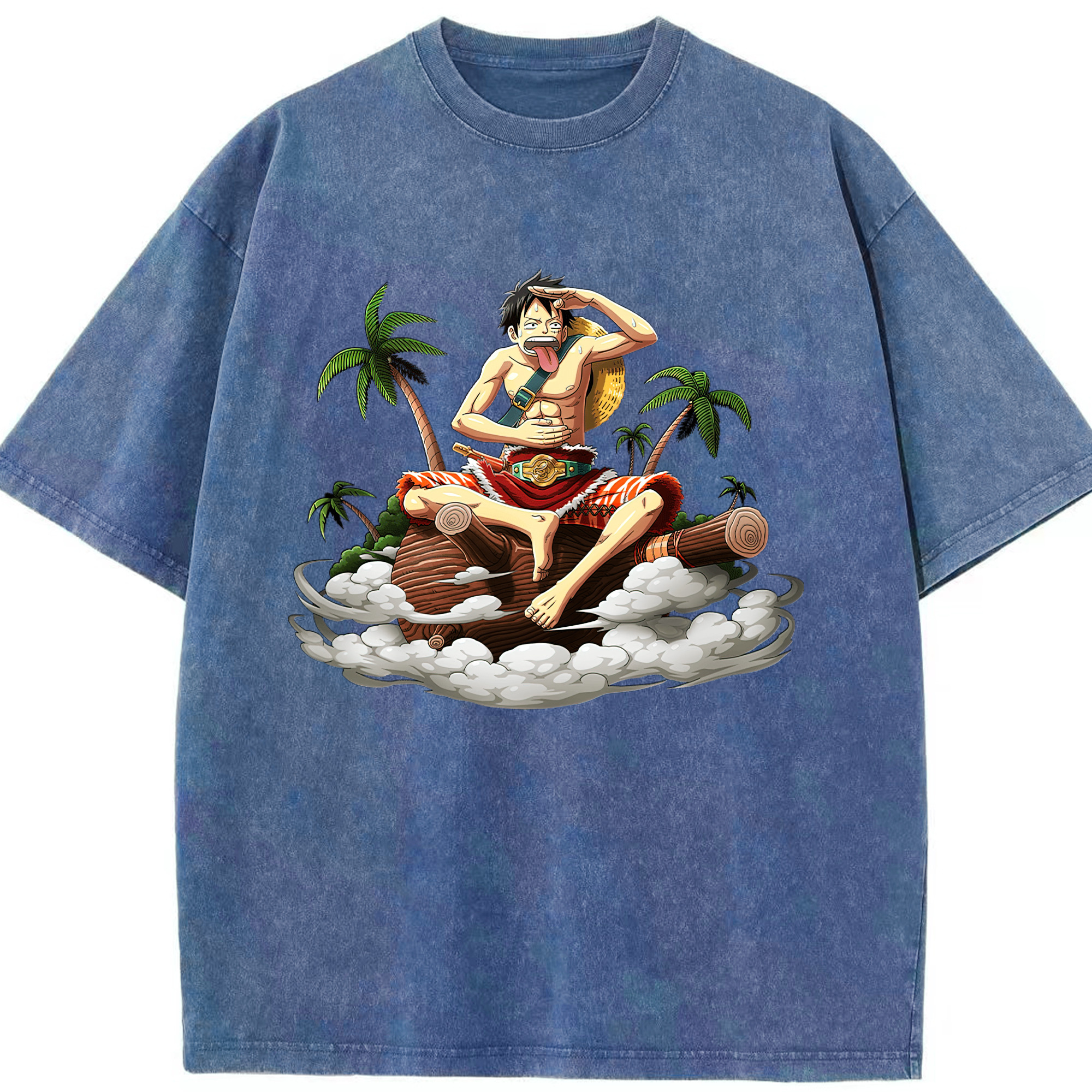 ワンピース モンキー・D・ルフィ ONE PIECE Monkey D. Luffy 綿100% ヴィンテージ風 半袖Tシャツ（フロントプリント）