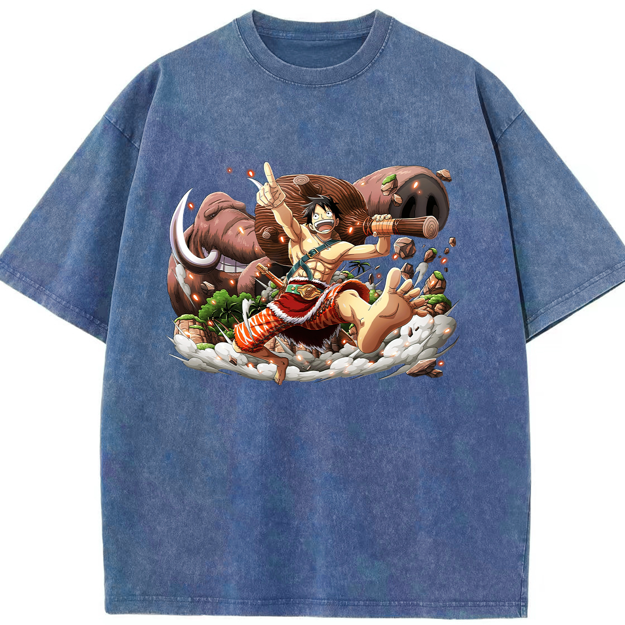 ワンピース モンキー・D・ルフィ ONE PIECE Monkey D. Luffy 綿100% ヴィンテージ風 半袖Tシャツ（フロントプリント）