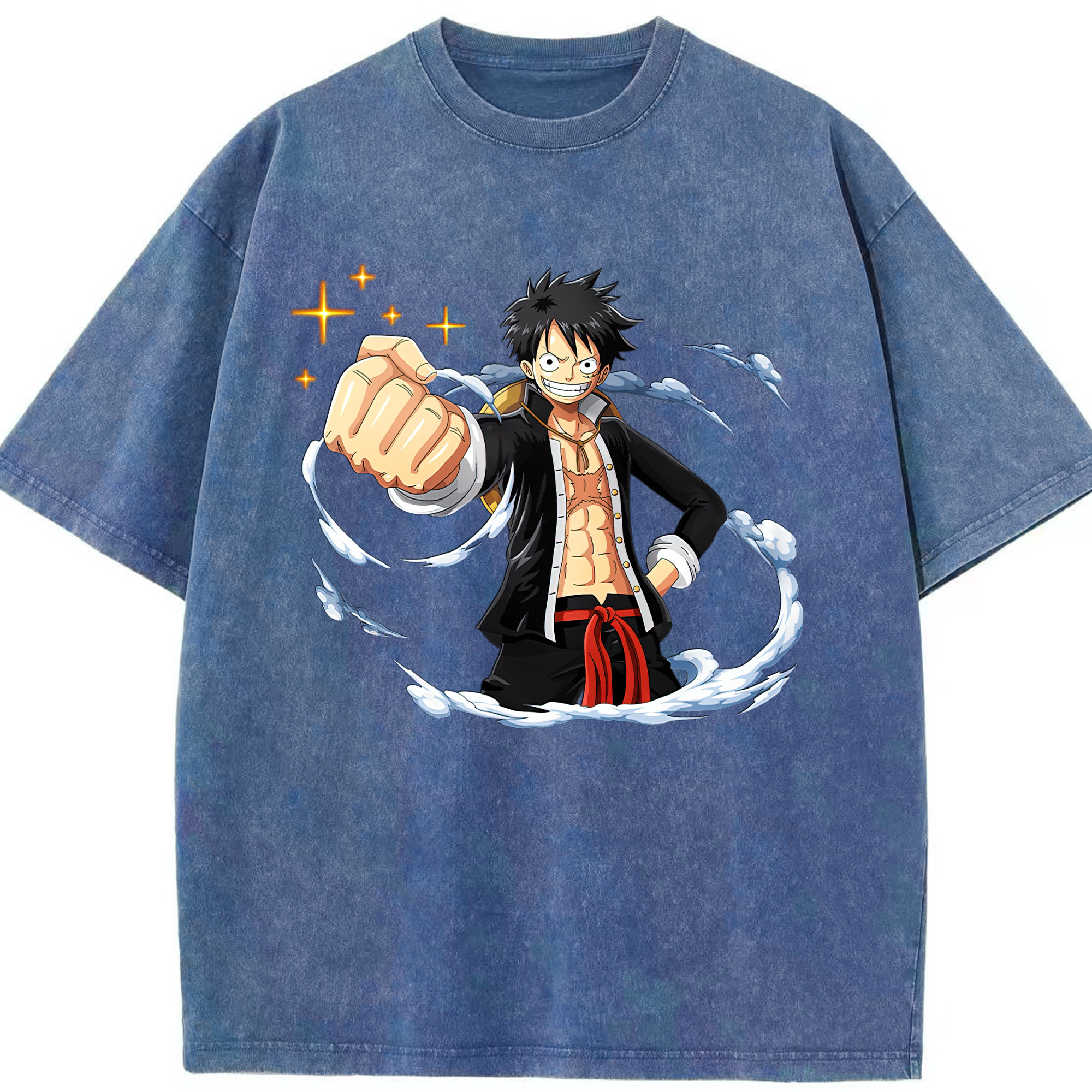 ワンピース モンキー・D・ルフィ ONE PIECE Monkey D. Luffy 綿100% ヴィンテージ風 半袖Tシャツ（フロントプリント）