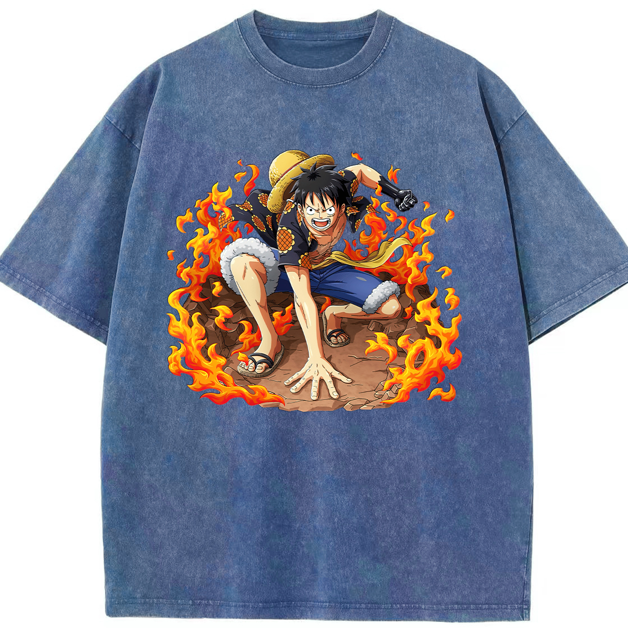 ワンピース モンキー・D・ルフィ ONE PIECE Monkey D. Luffy 綿100% ヴィンテージ風 半袖Tシャツ（フロントプリント）