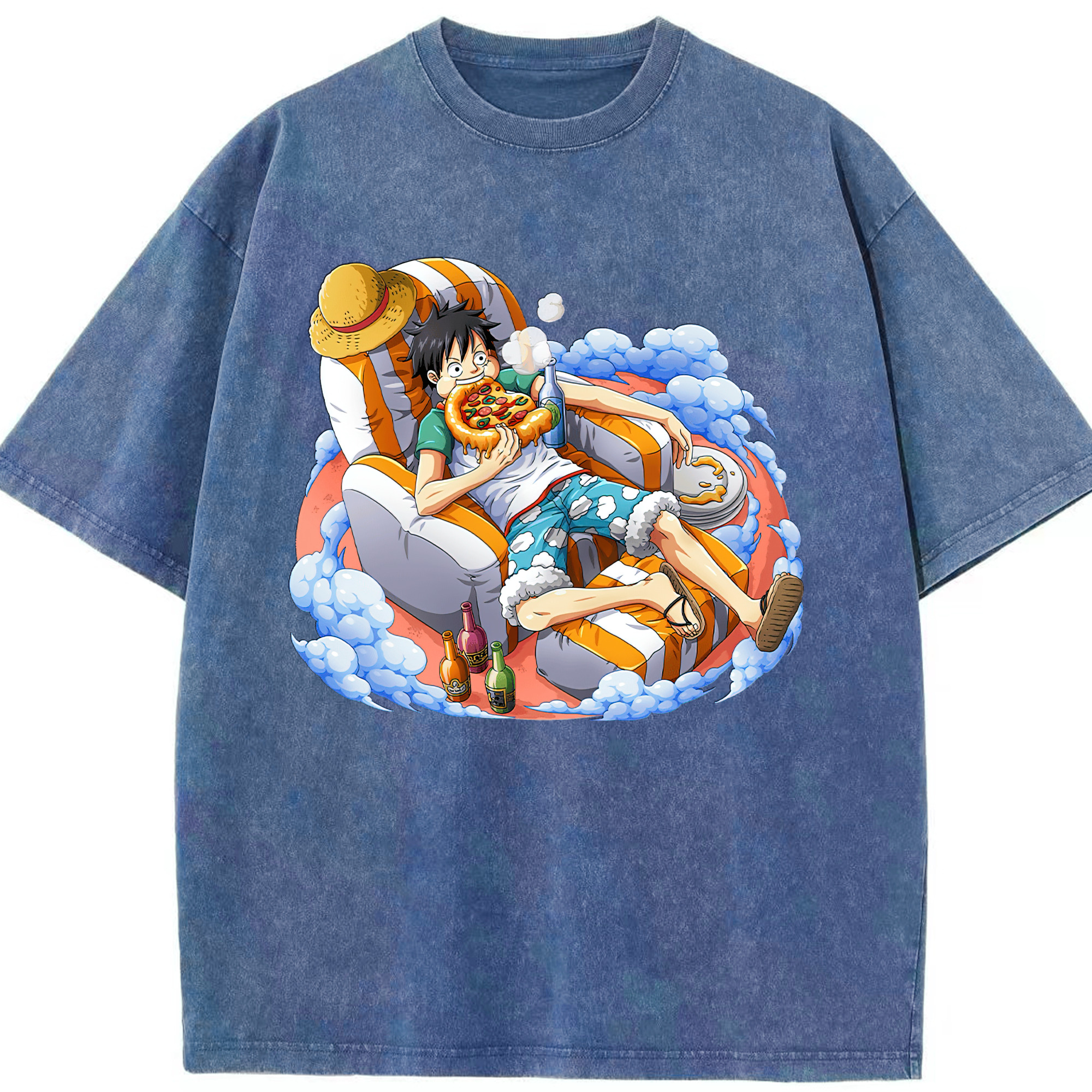 ワンピース モンキー・D・ルフィ ONE PIECE Monkey D. Luffy 綿100% ヴィンテージ風 半袖Tシャツ（フロントプリント）