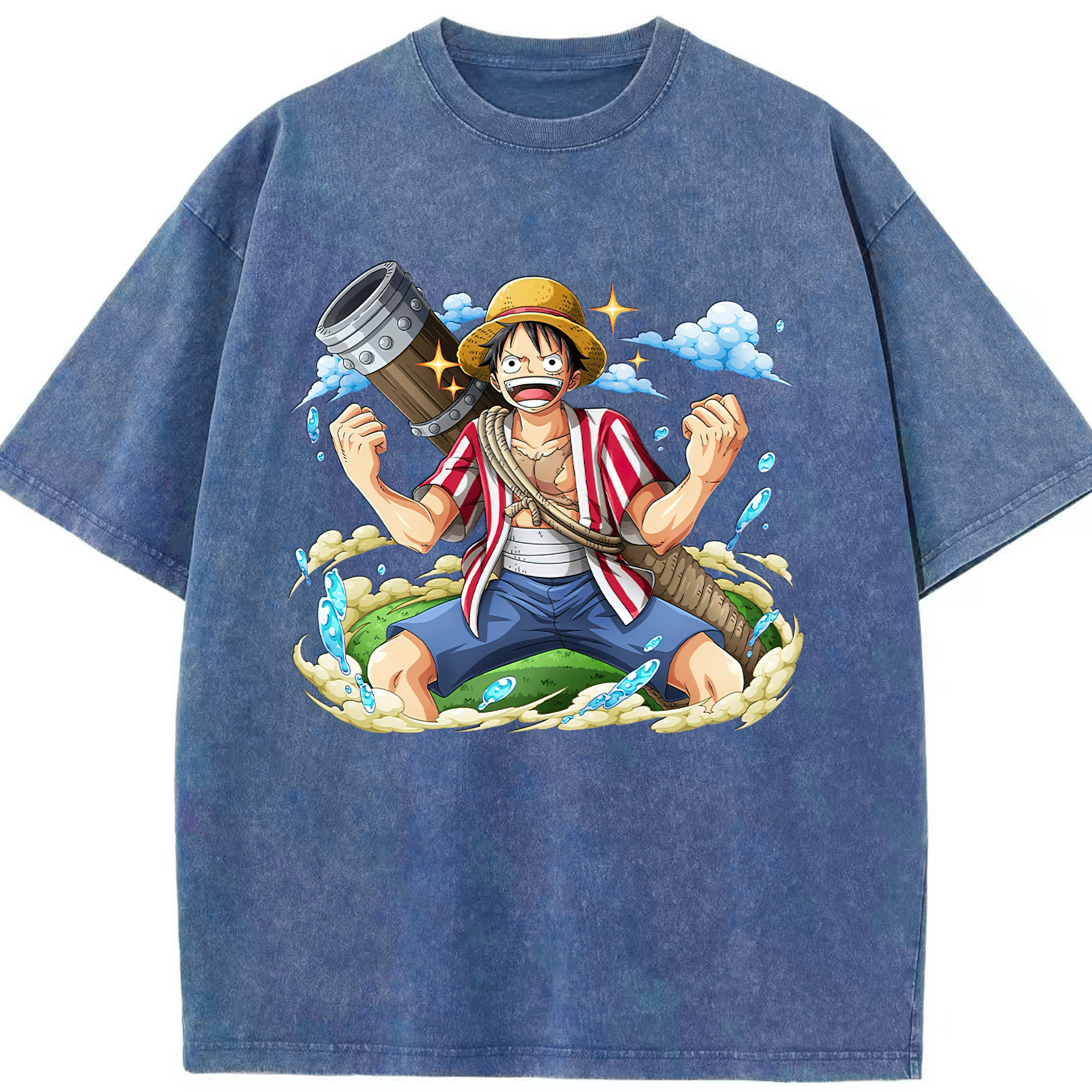 ワンピース モンキー・D・ルフィ ONE PIECE Monkey D. Luffy 綿100% ヴィンテージ風 半袖Tシャツ（フロントプリント）