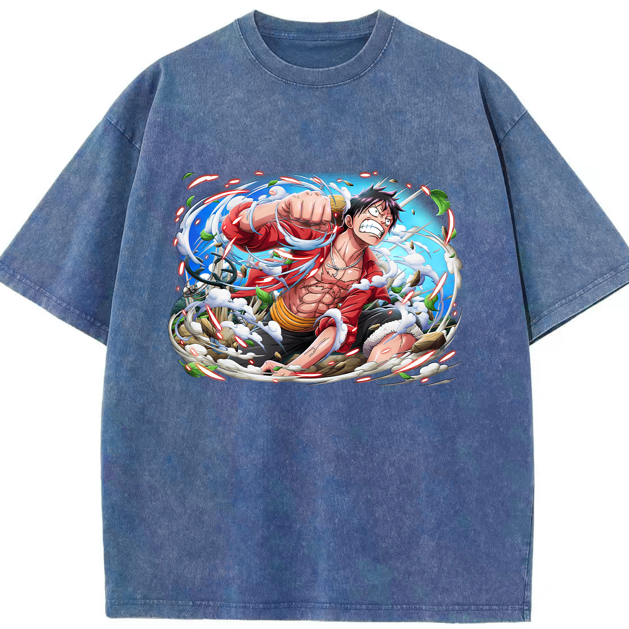 ワンピース モンキー・D・ルフィ ONE PIECE Monkey D. Luffy 綿100% ヴィンテージ風 半袖Tシャツ（フロントプリント）