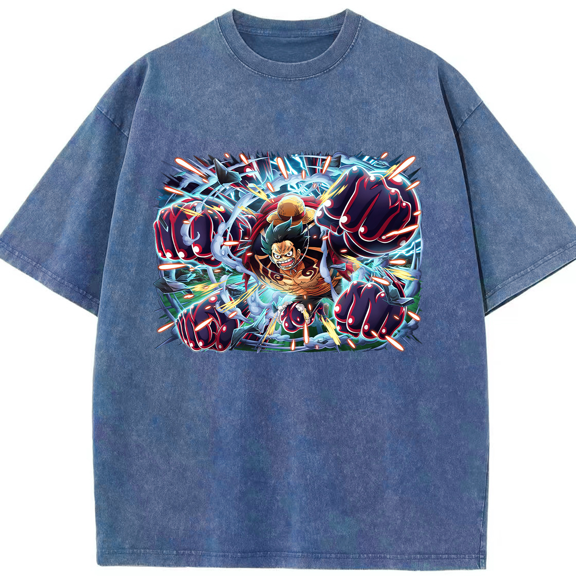 ワンピース モンキー・D・ルフィ ONE PIECE Monkey D. Luffy 綿100% ヴィンテージ風 半袖Tシャツ（フロントプリント）