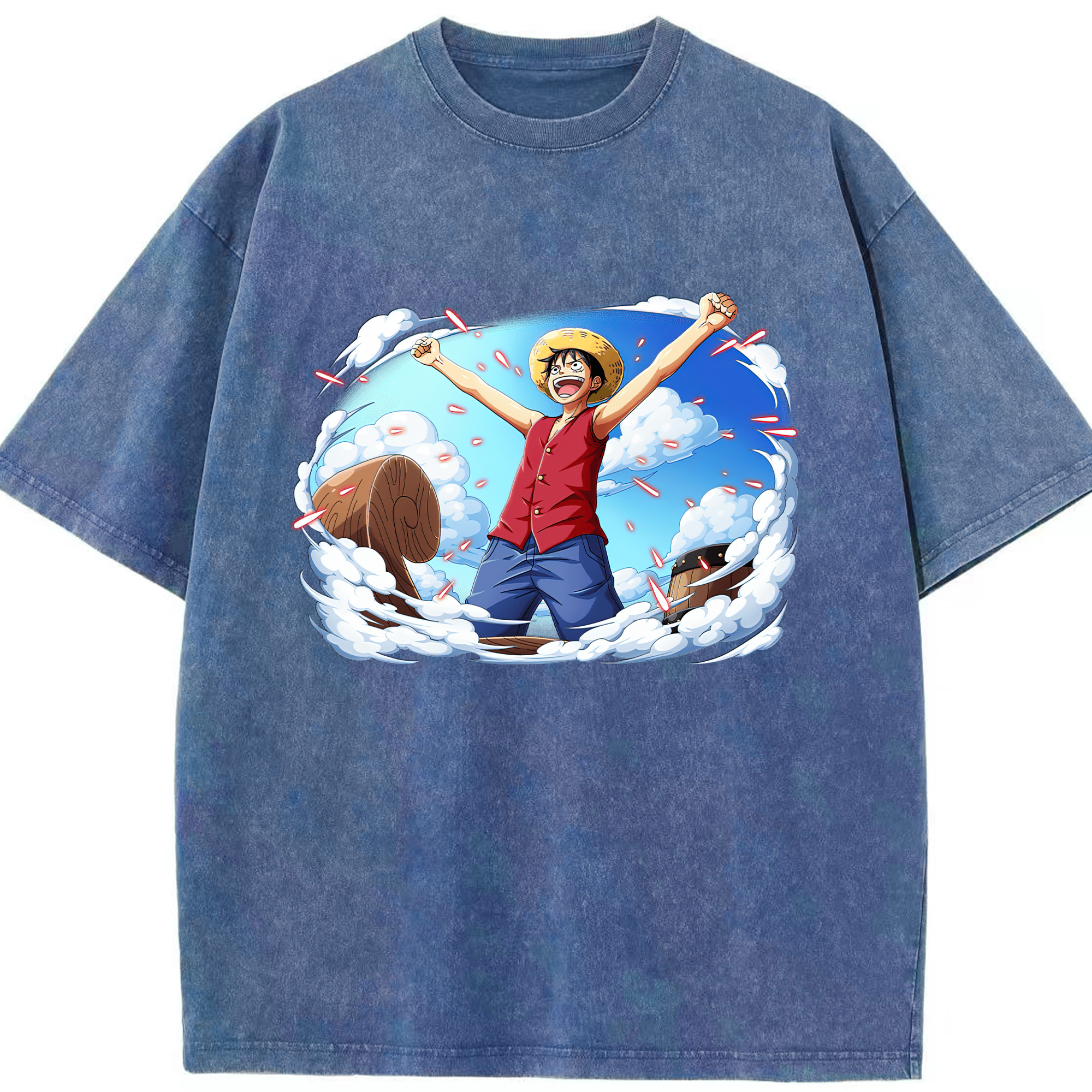ワンピース モンキー・D・ルフィ ONE PIECE Monkey D. Luffy 綿100% ヴィンテージ風 半袖Tシャツ（フロントプリント）