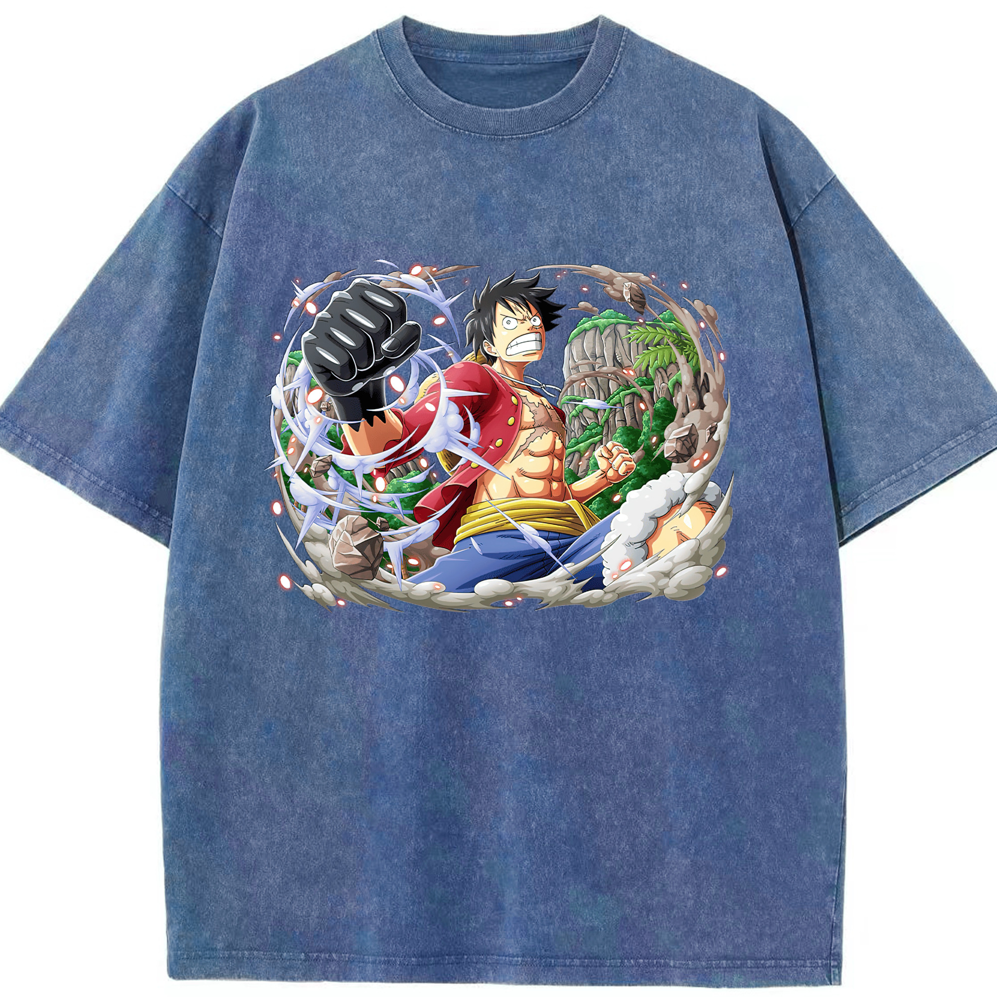 ワンピース モンキー・D・ルフィ ONE PIECE Monkey D. Luffy 綿100% ヴィンテージ風 半袖Tシャツ（フロントプリント）