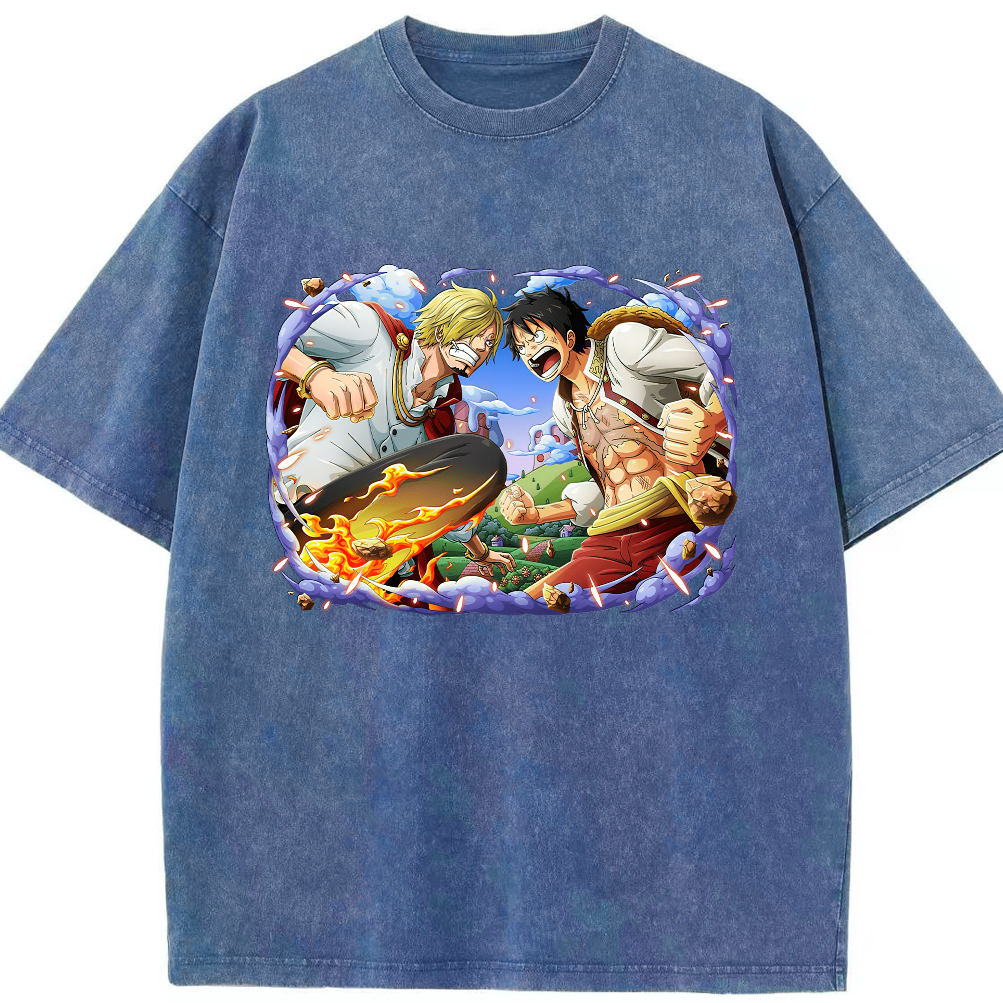 ワンピース モンキー・D・ルフィ ONE PIECE Monkey D. Luffy 綿100% ヴィンテージ風 半袖Tシャツ（フロントプリント）