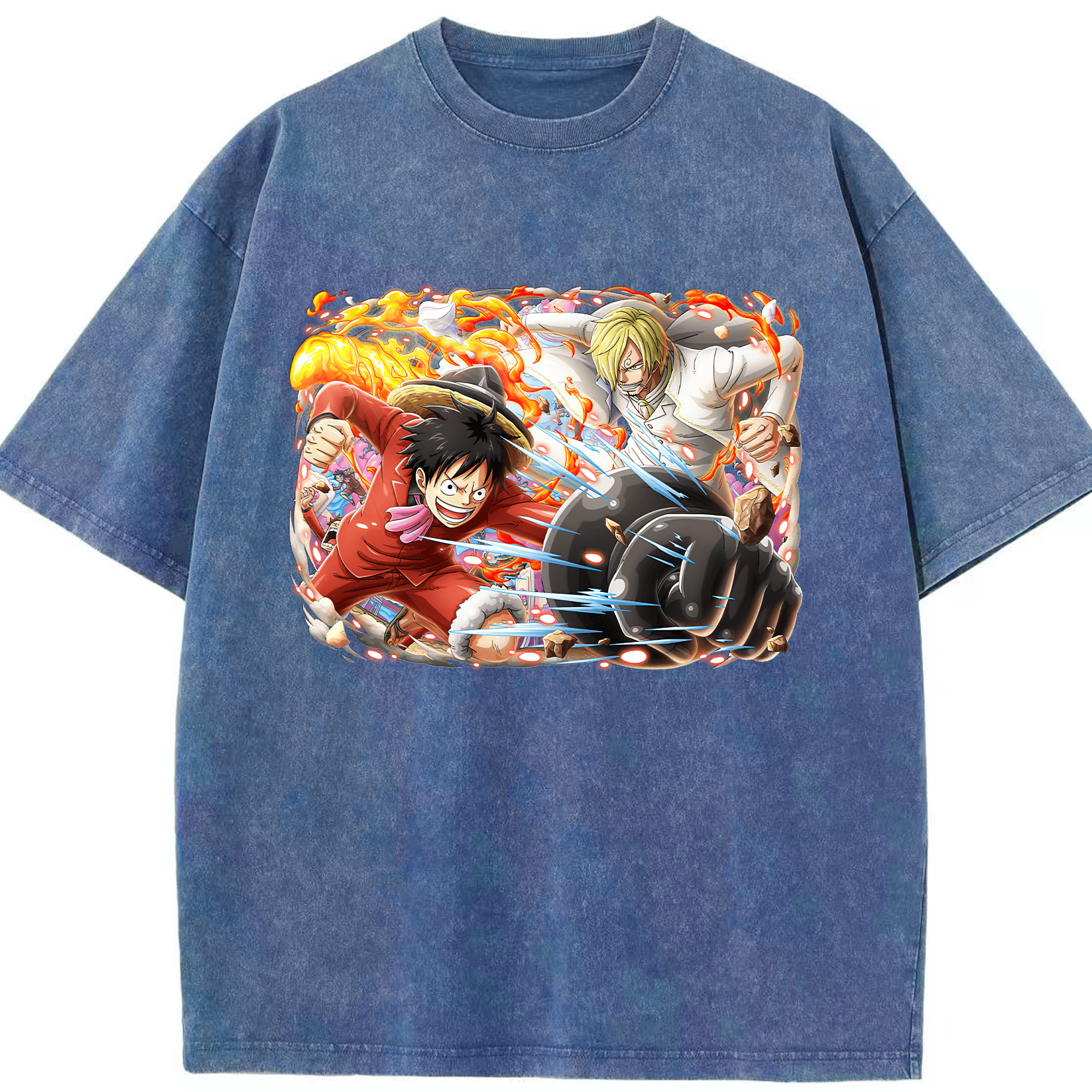 ワンピース モンキー・D・ルフィ ONE PIECE Monkey D. Luffy 綿100% ヴィンテージ風 半袖Tシャツ（フロントプリント）