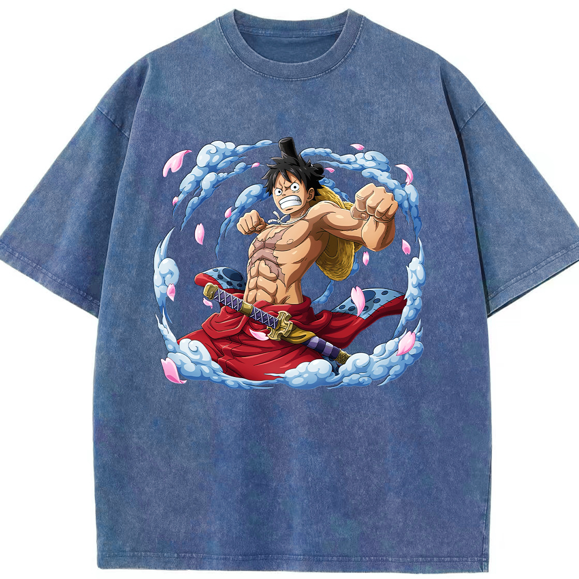 ワンピース モンキー・D・ルフィ ONE PIECE Monkey D. Luffy 綿100% ヴィンテージ風 半袖Tシャツ（フロントプリント）